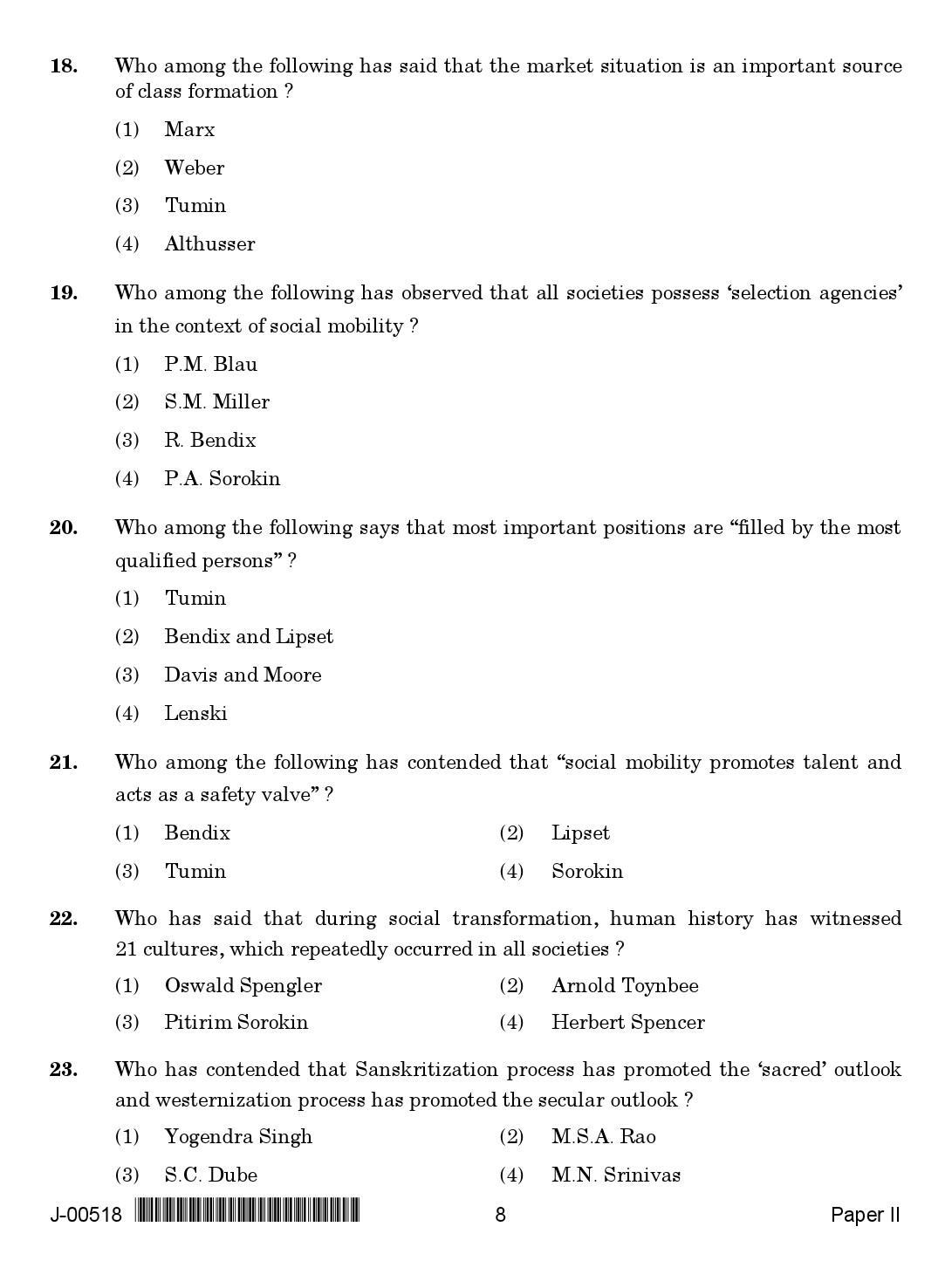 Sociology Question Paper II July 2018 in English 2nd Exam 5