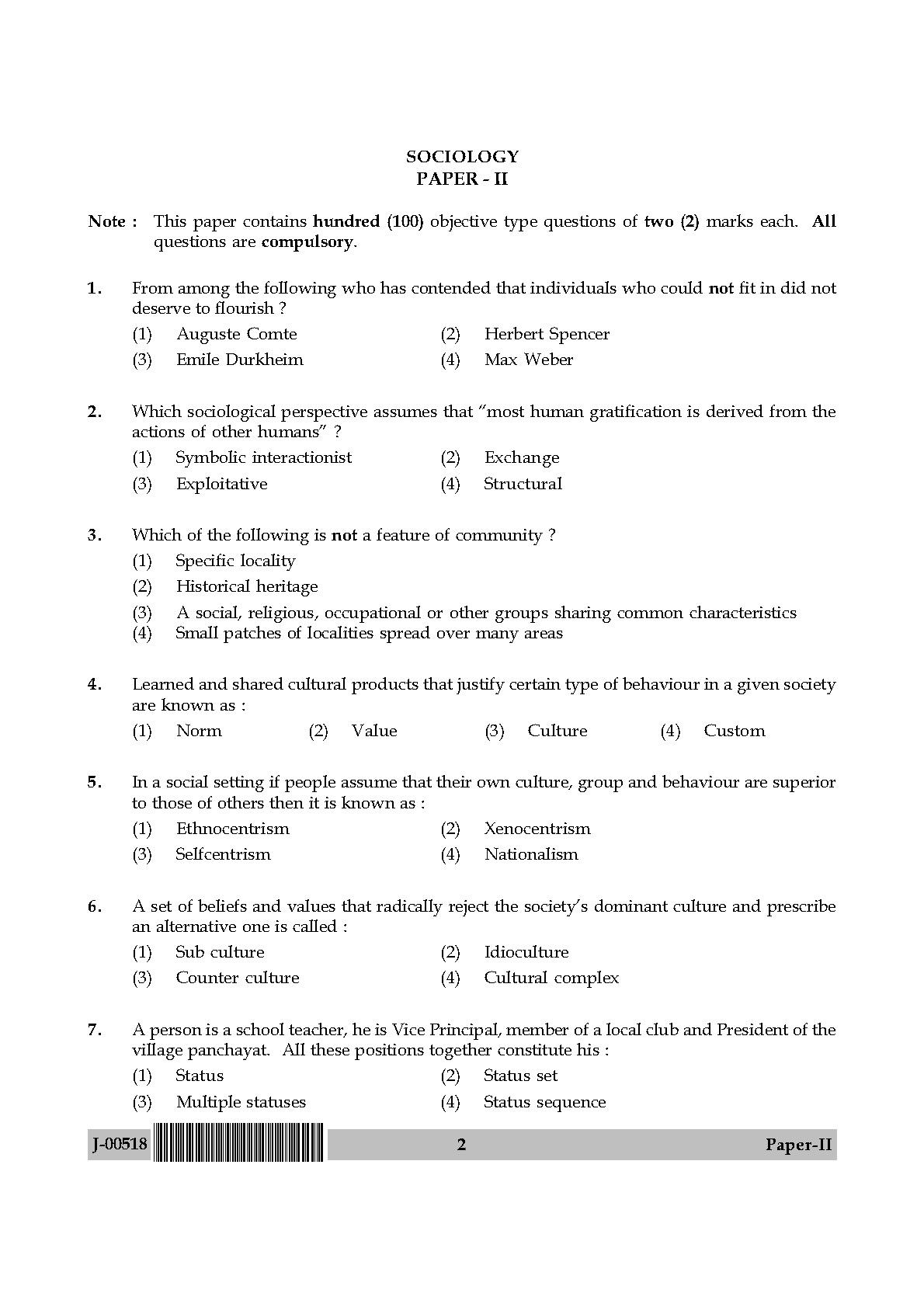 Sociology Question Paper II July 2018 in English 2