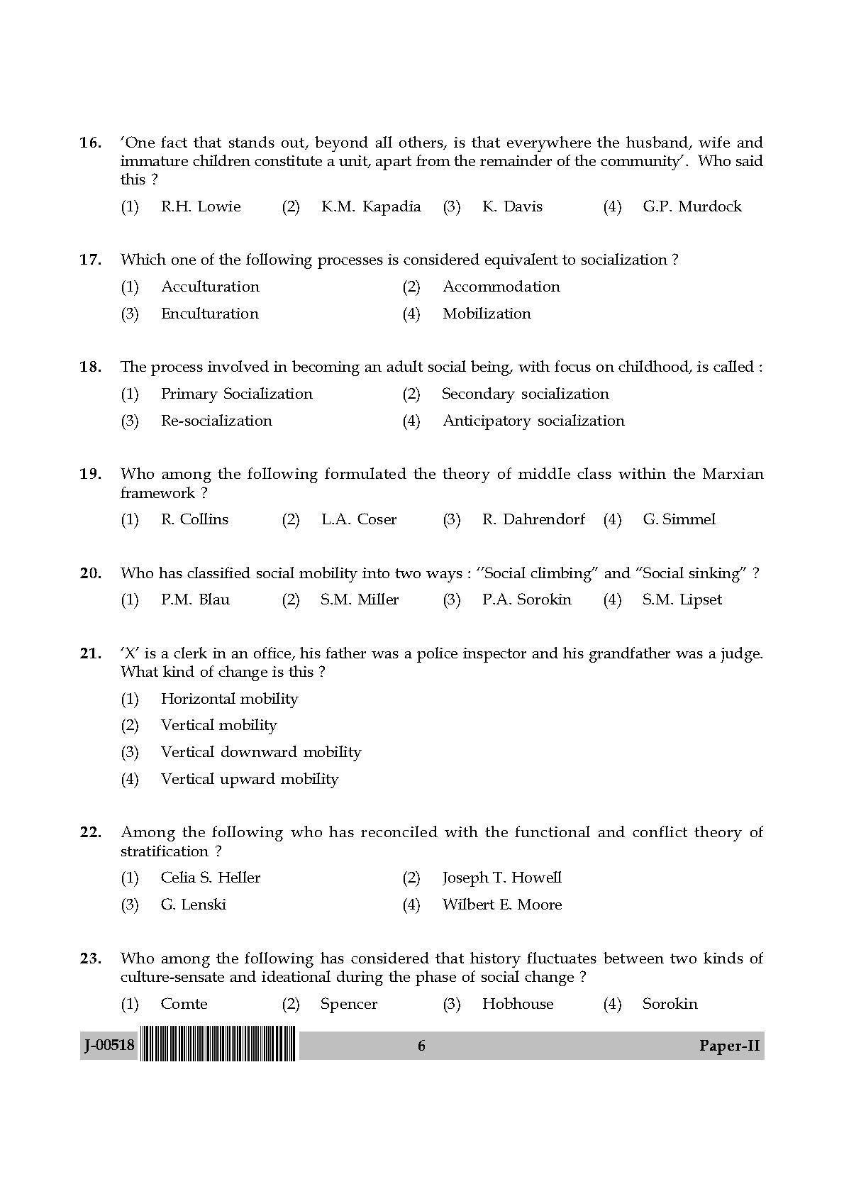 Sociology Question Paper II July 2018 in English 4