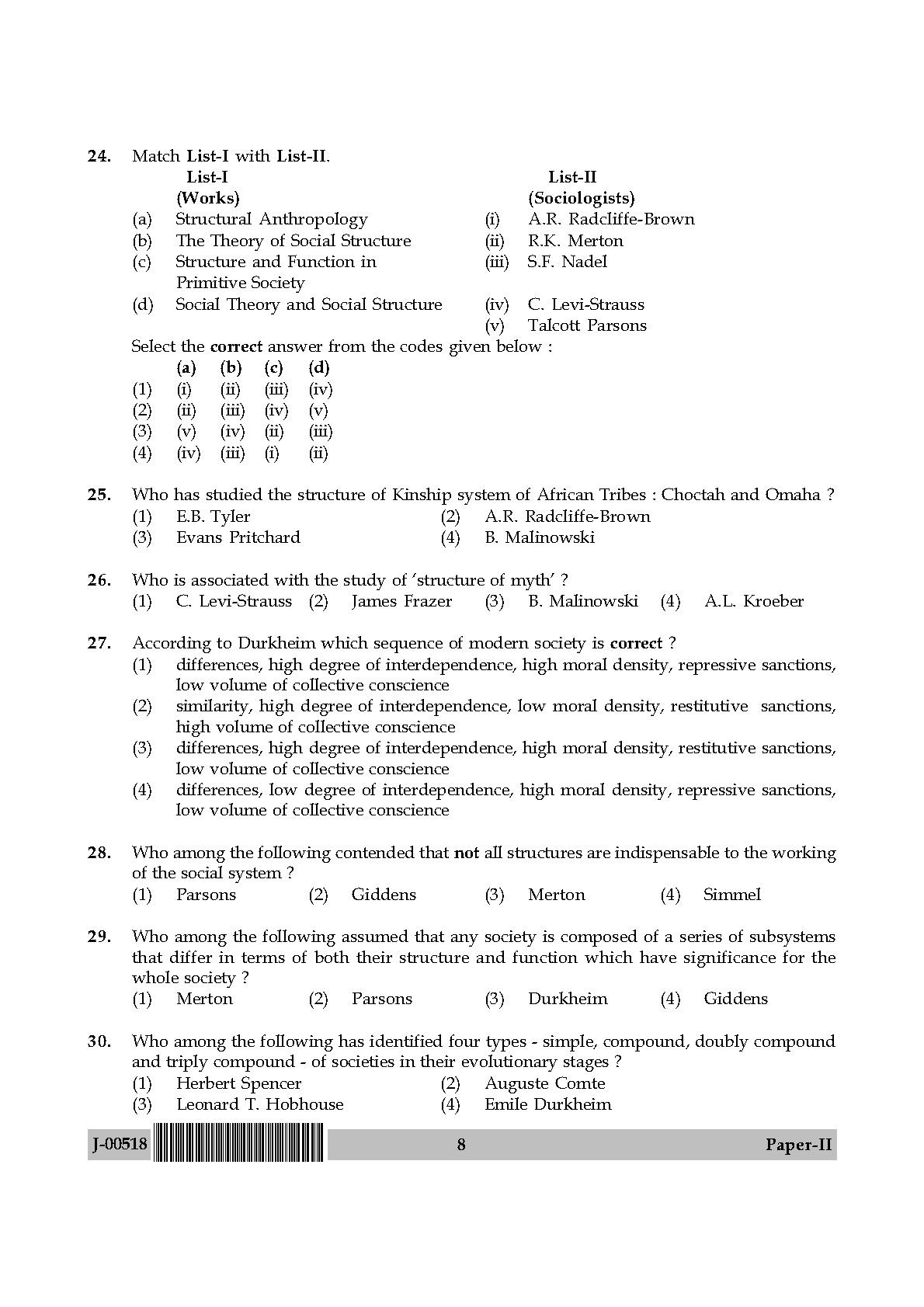 Sociology Question Paper II July 2018 in English 5