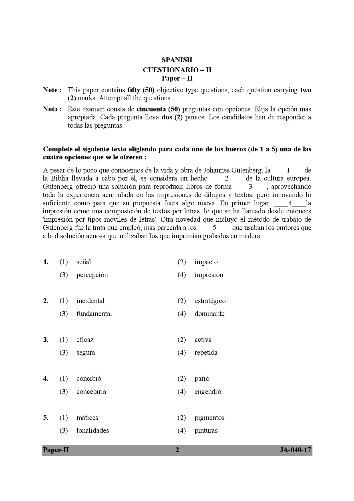 Spanish Question Paper II January 2017 2