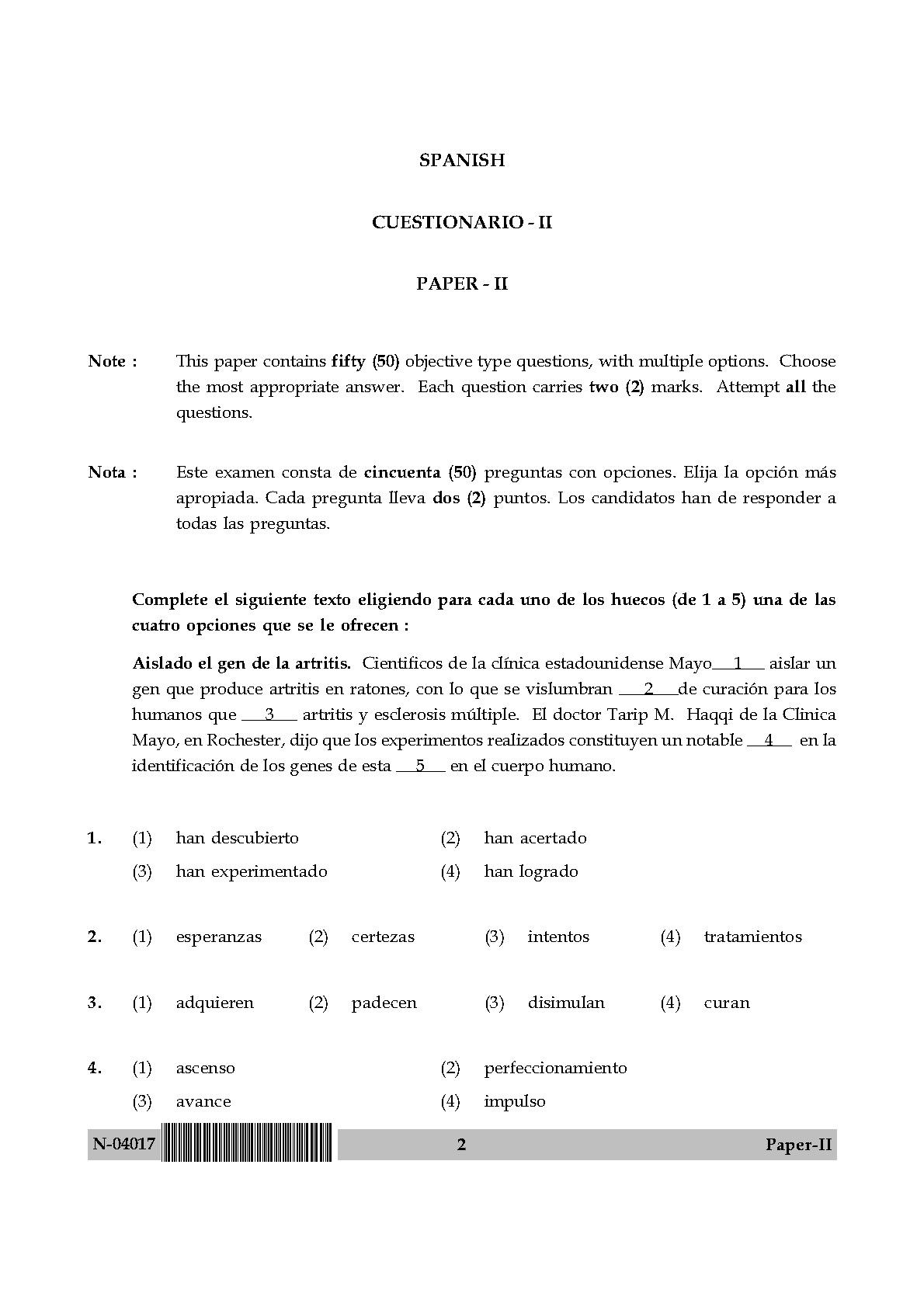 Spanish Question Paper II November 2017 2