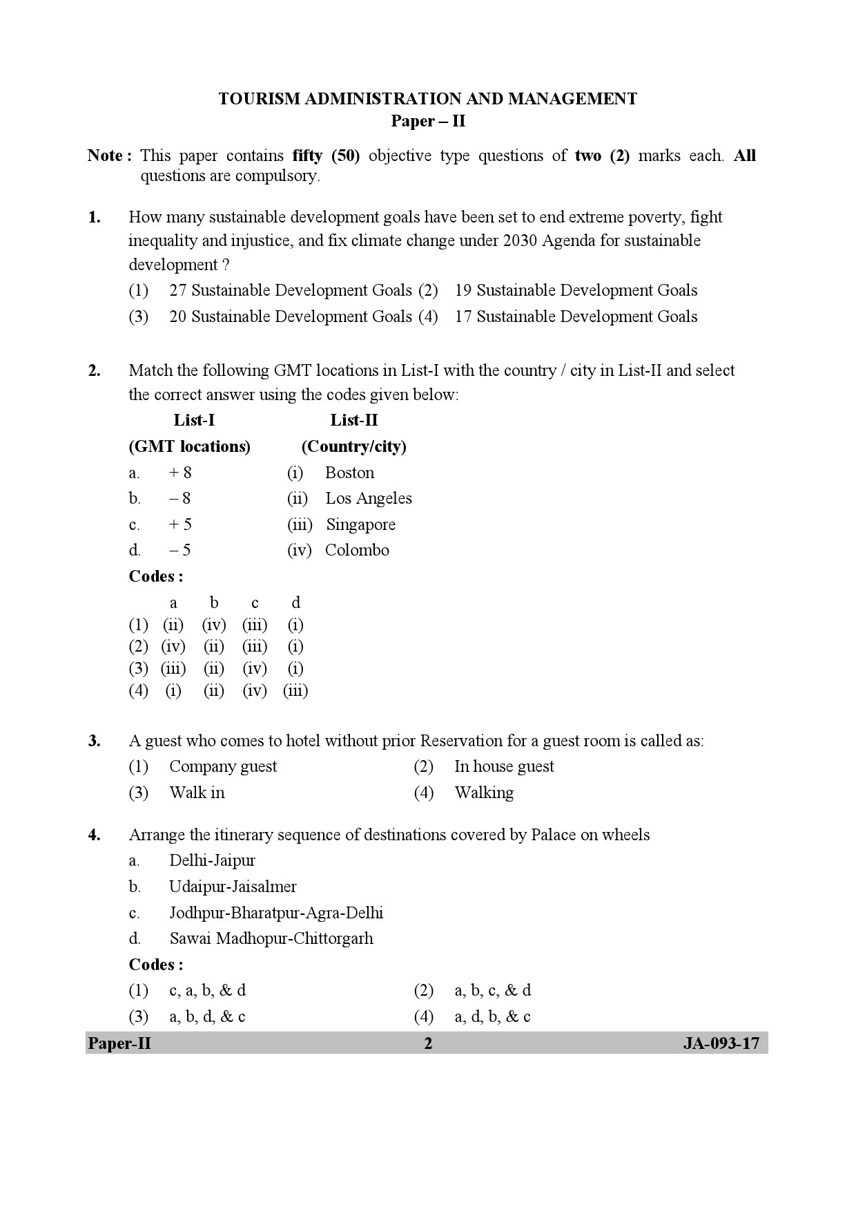 Tourism Administration And Management Paper II January 2017 in English 2