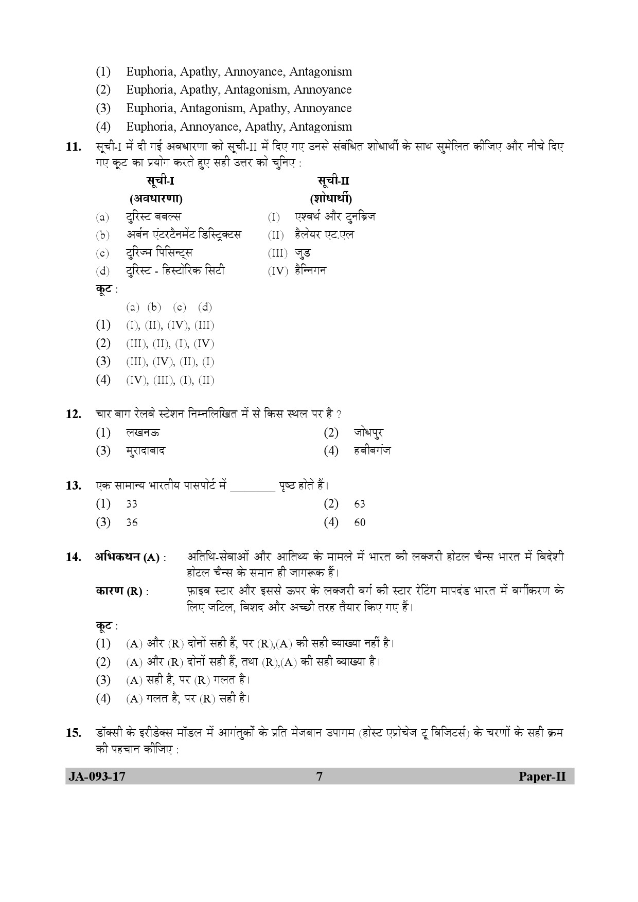 Tourism Administration And Management Paper II January 2017 in Hindi 3