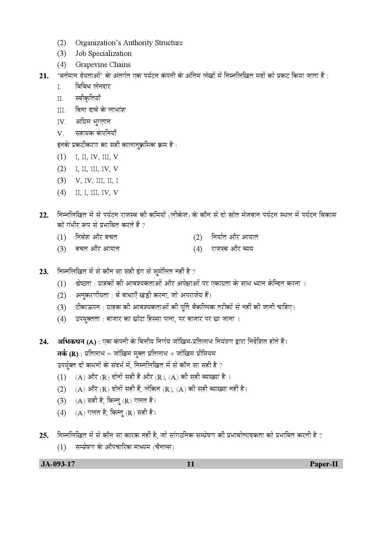 Tourism Administration And Management Paper II January 2017 in Hindi 5