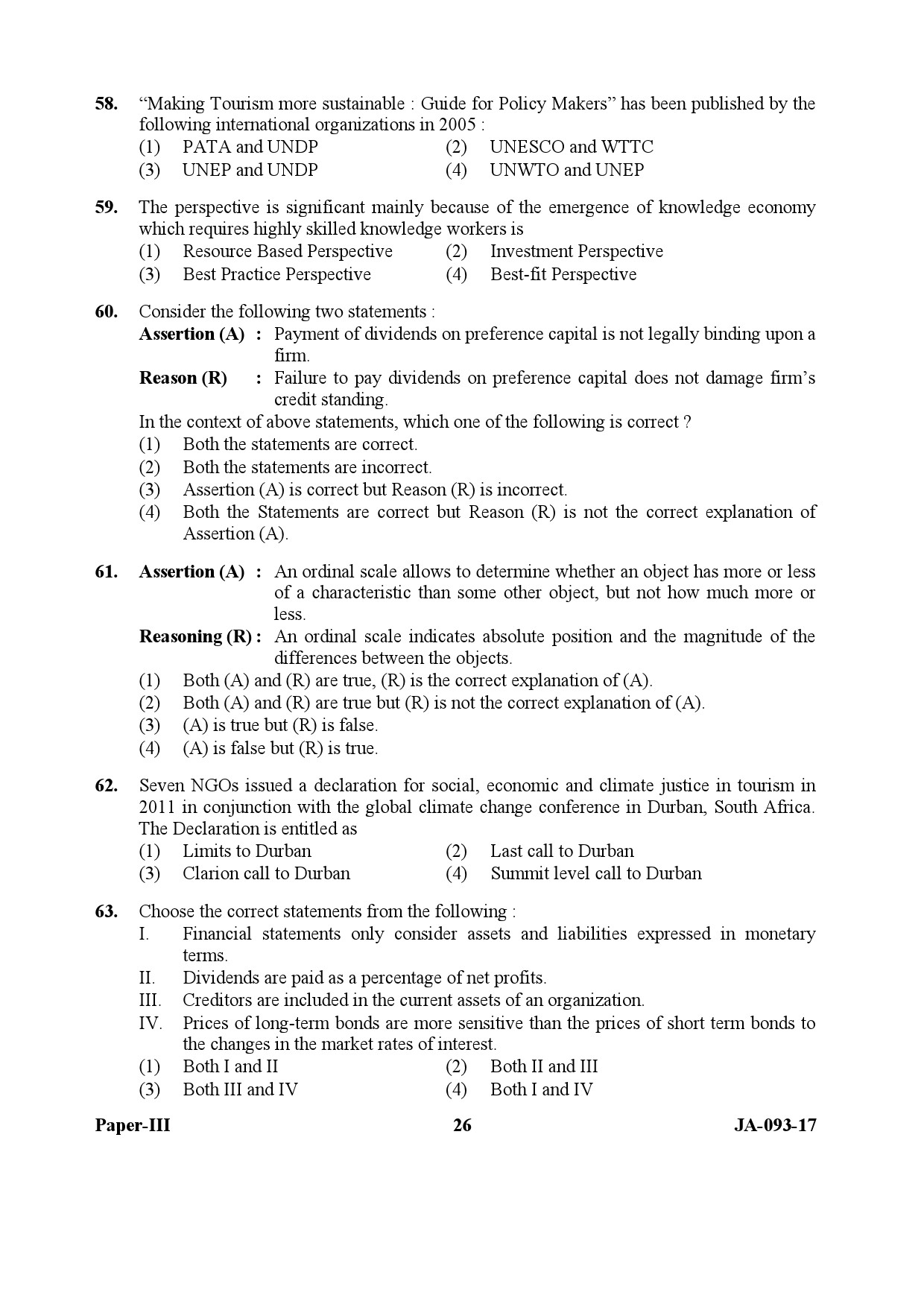 Tourism Administration And Management Paper III January 2017 in English 14