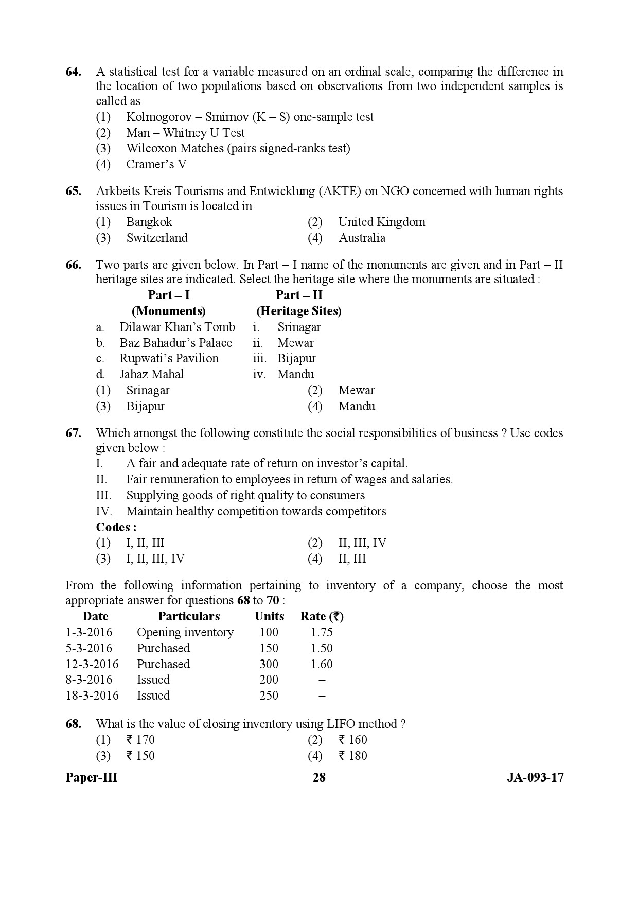 Tourism Administration And Management Paper III January 2017 in English 15