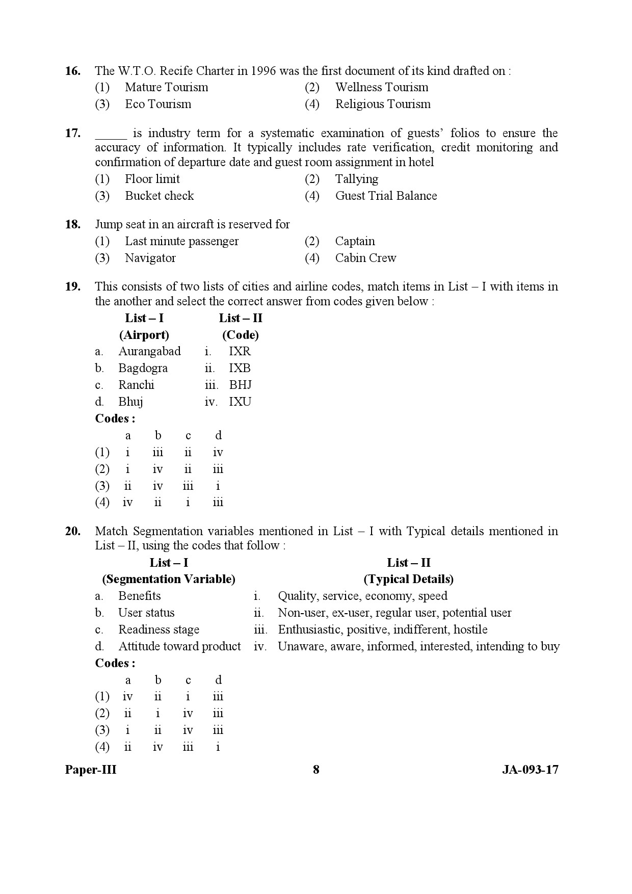 Tourism Administration And Management Paper III January 2017 in English 5