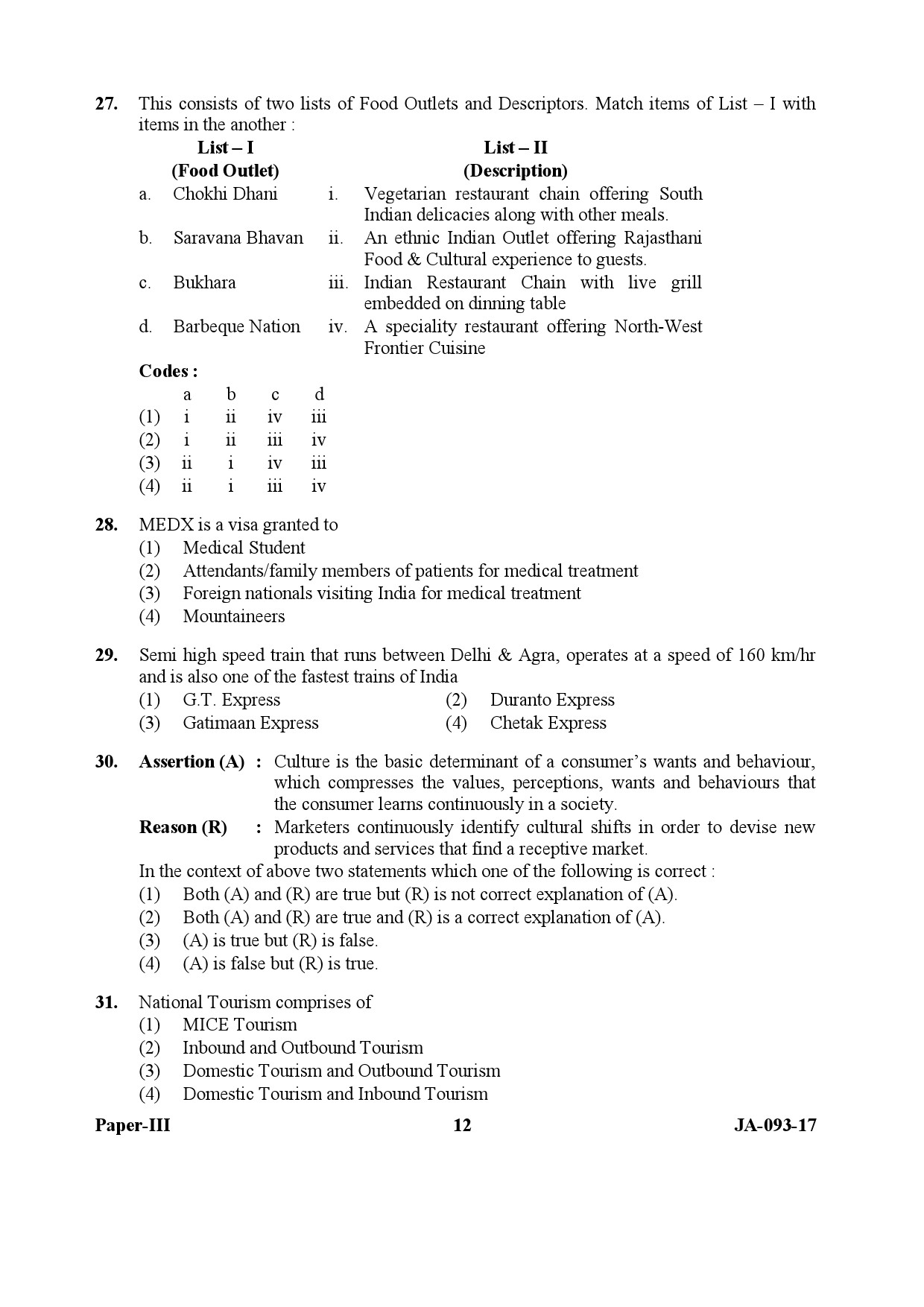 Tourism Administration And Management Paper III January 2017 in English 7