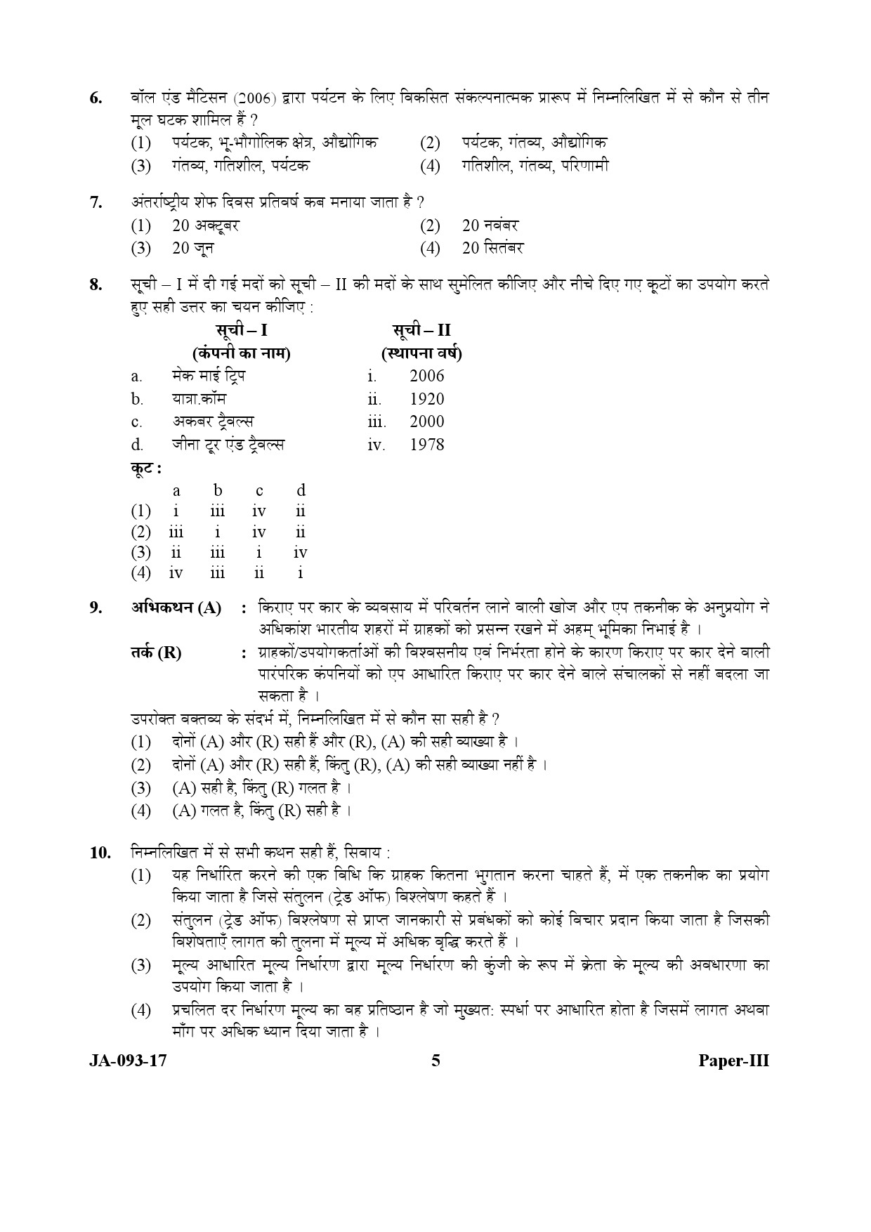 Tourism Administration And Management Paper III January 2017 in Hindi 2