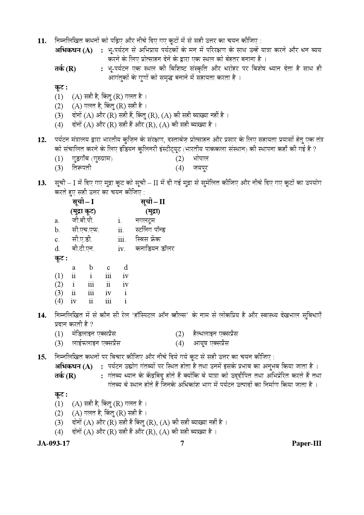 Tourism Administration And Management Paper III January 2017 in Hindi 3