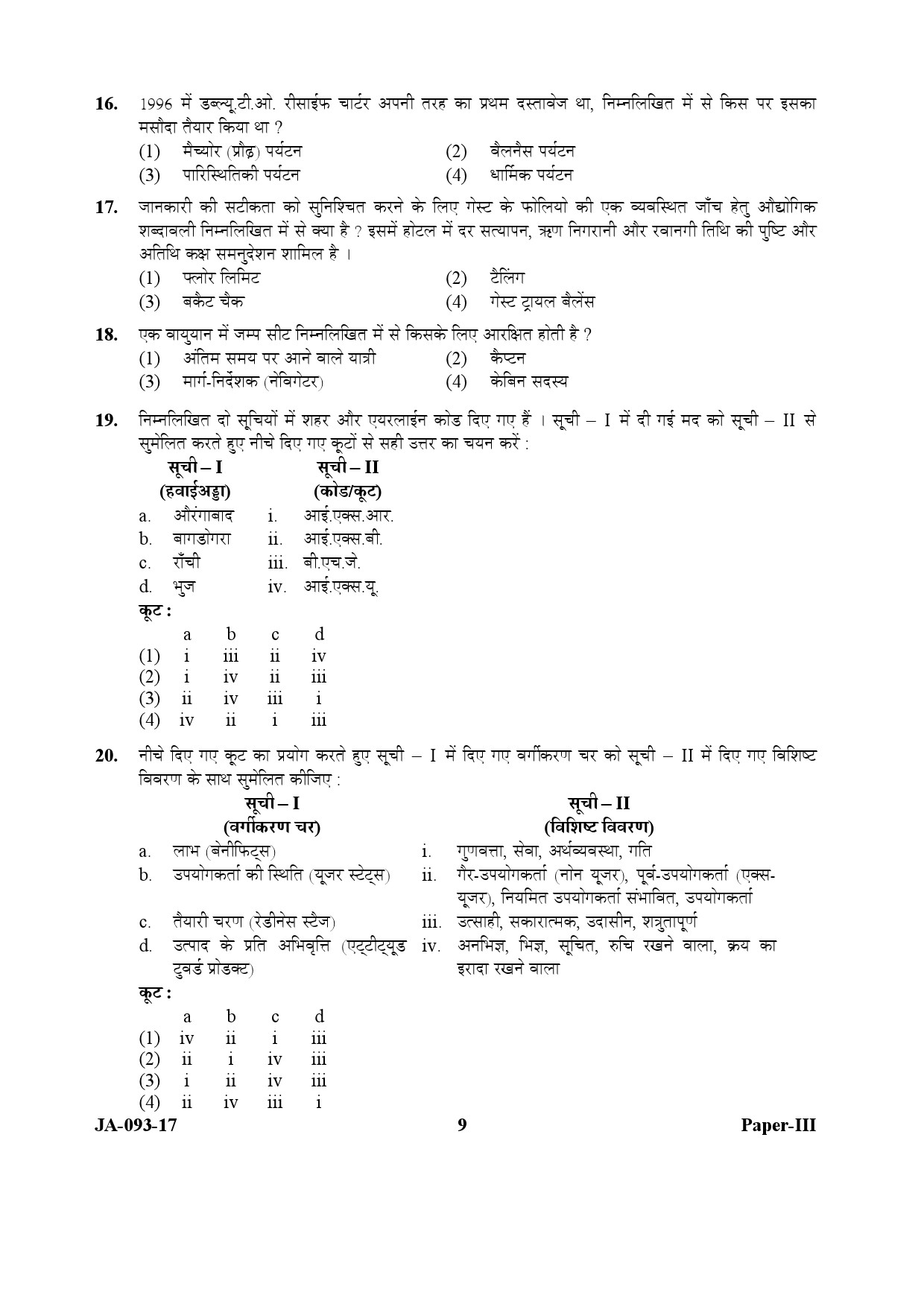 Tourism Administration And Management Paper III January 2017 in Hindi 4