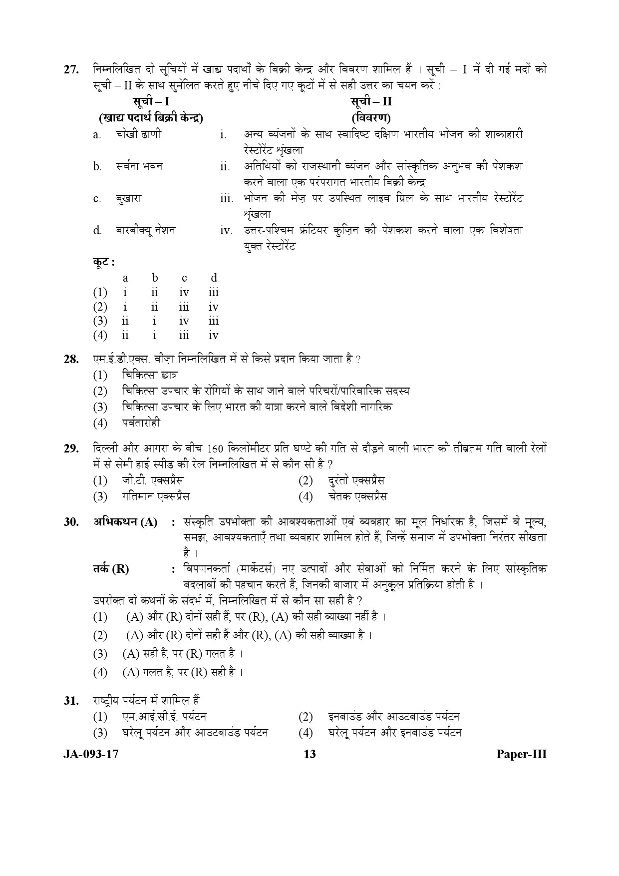 Tourism Administration And Management Paper III January 2017 in Hindi 6