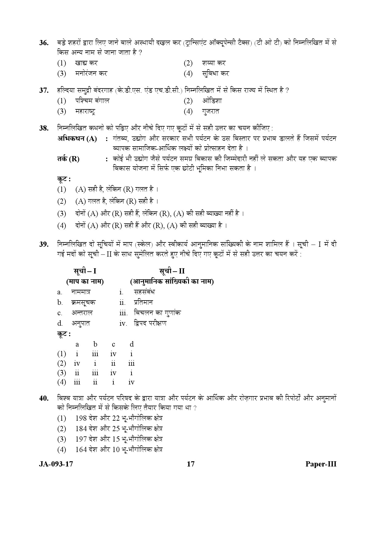 Tourism Administration And Management Paper III January 2017 in Hindi 8