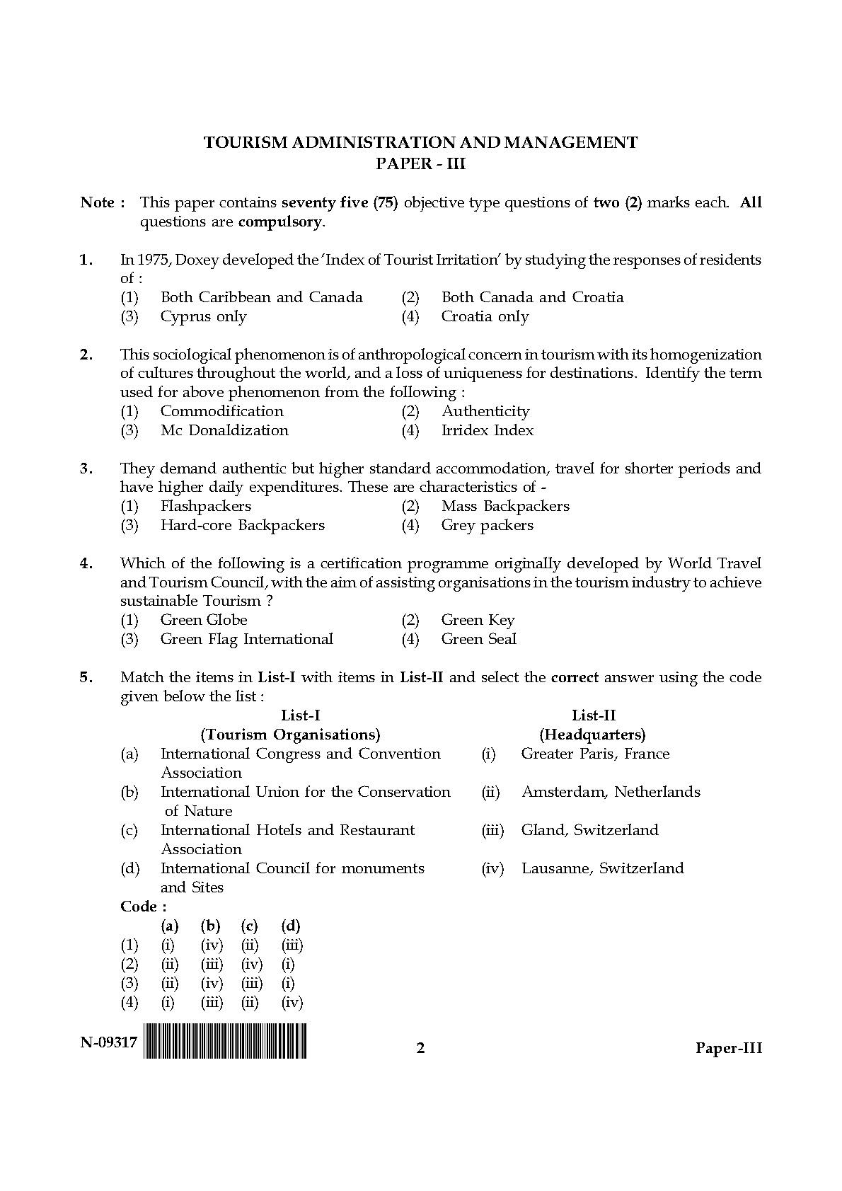 Tourism Administration And Management Paper III Nov 2017 English 2