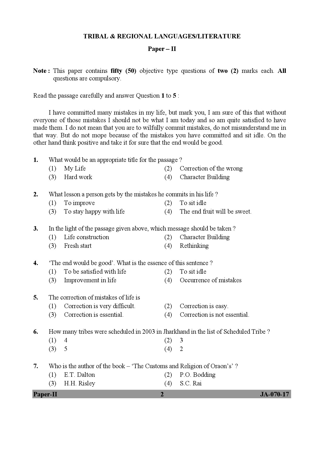 Tribal And Regional Language Literature Paper II January 2017 in English 2