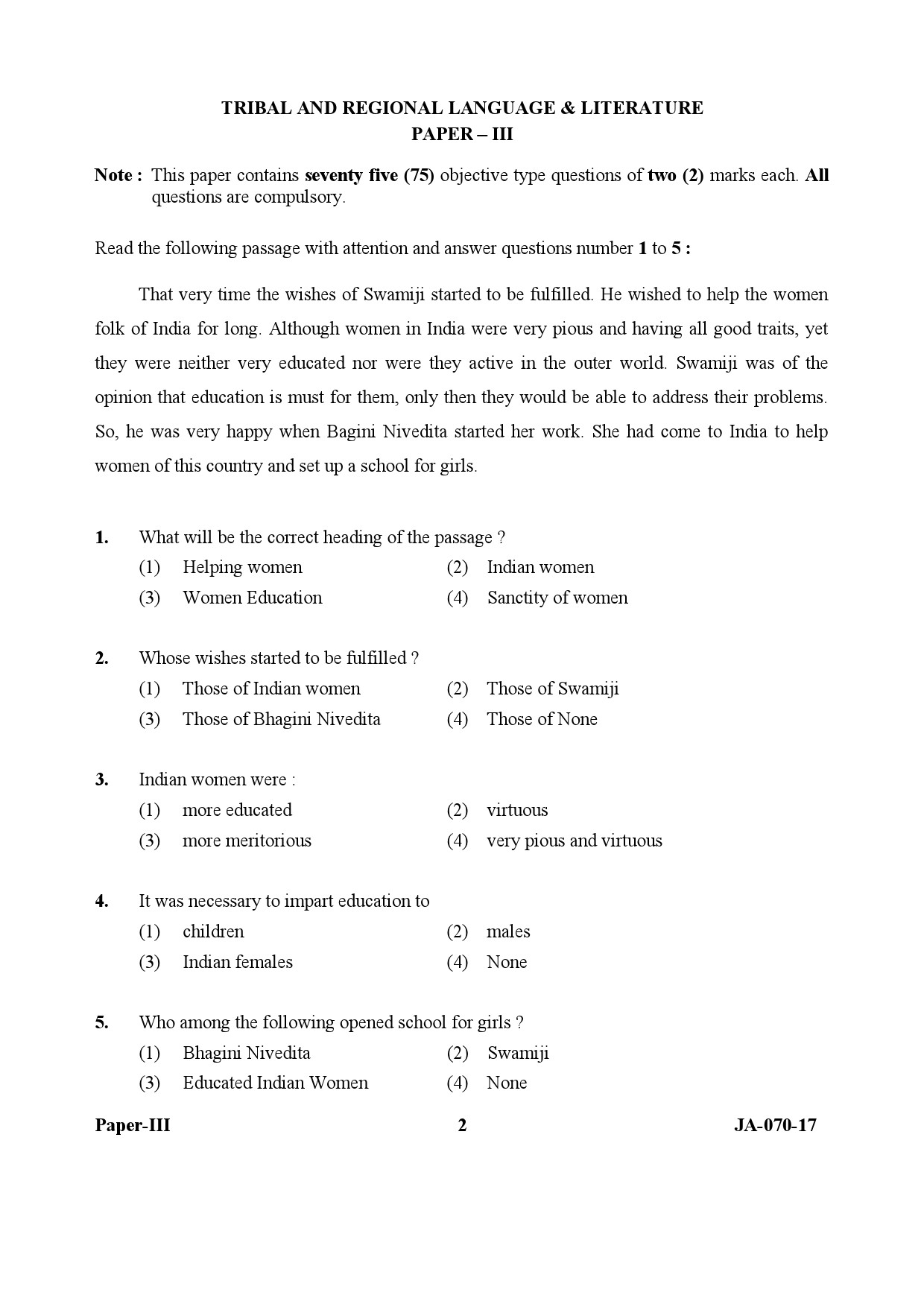 Tribal And Regional Language Literature Paper III January 2017 in English 2