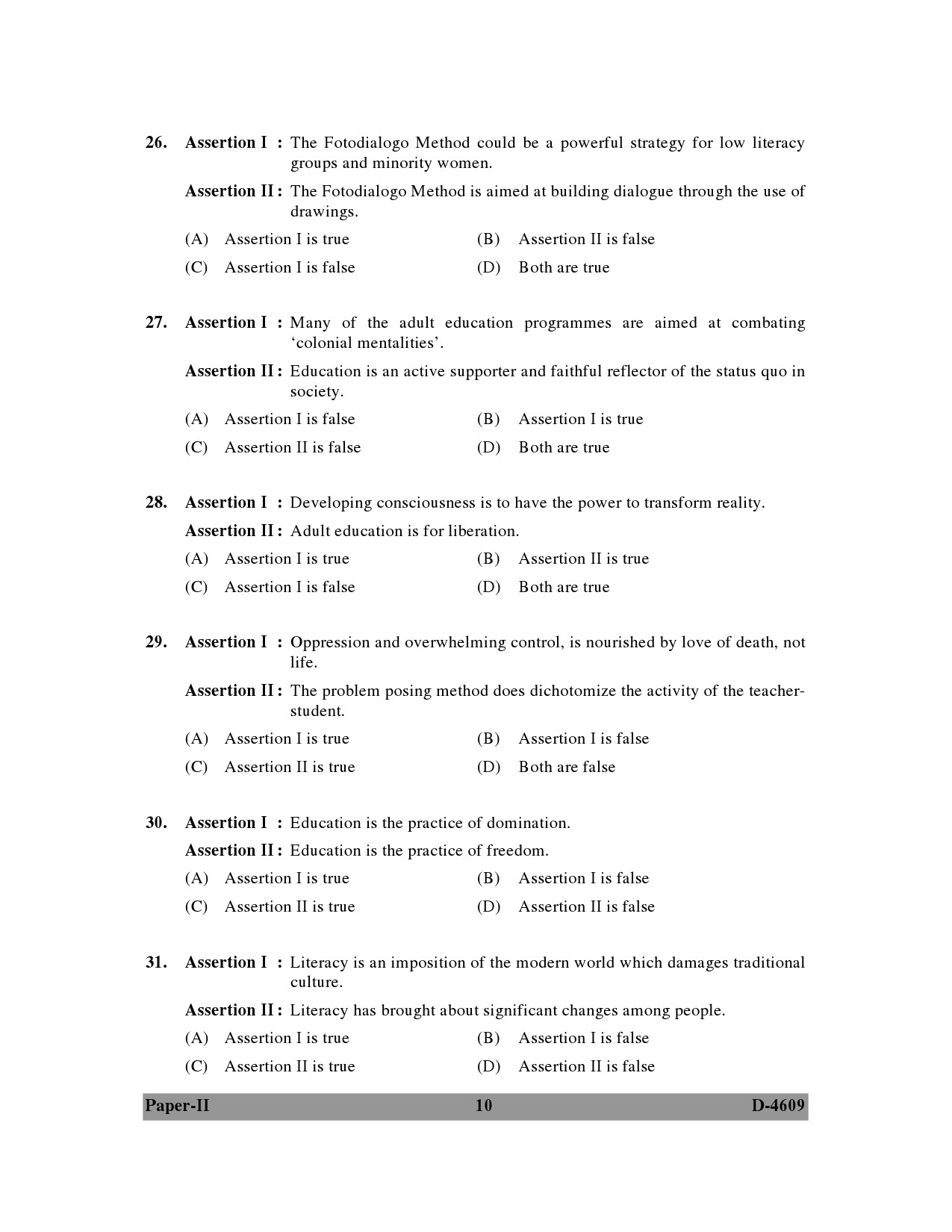 UGC NET Adult Education Question Paper II 2009 10