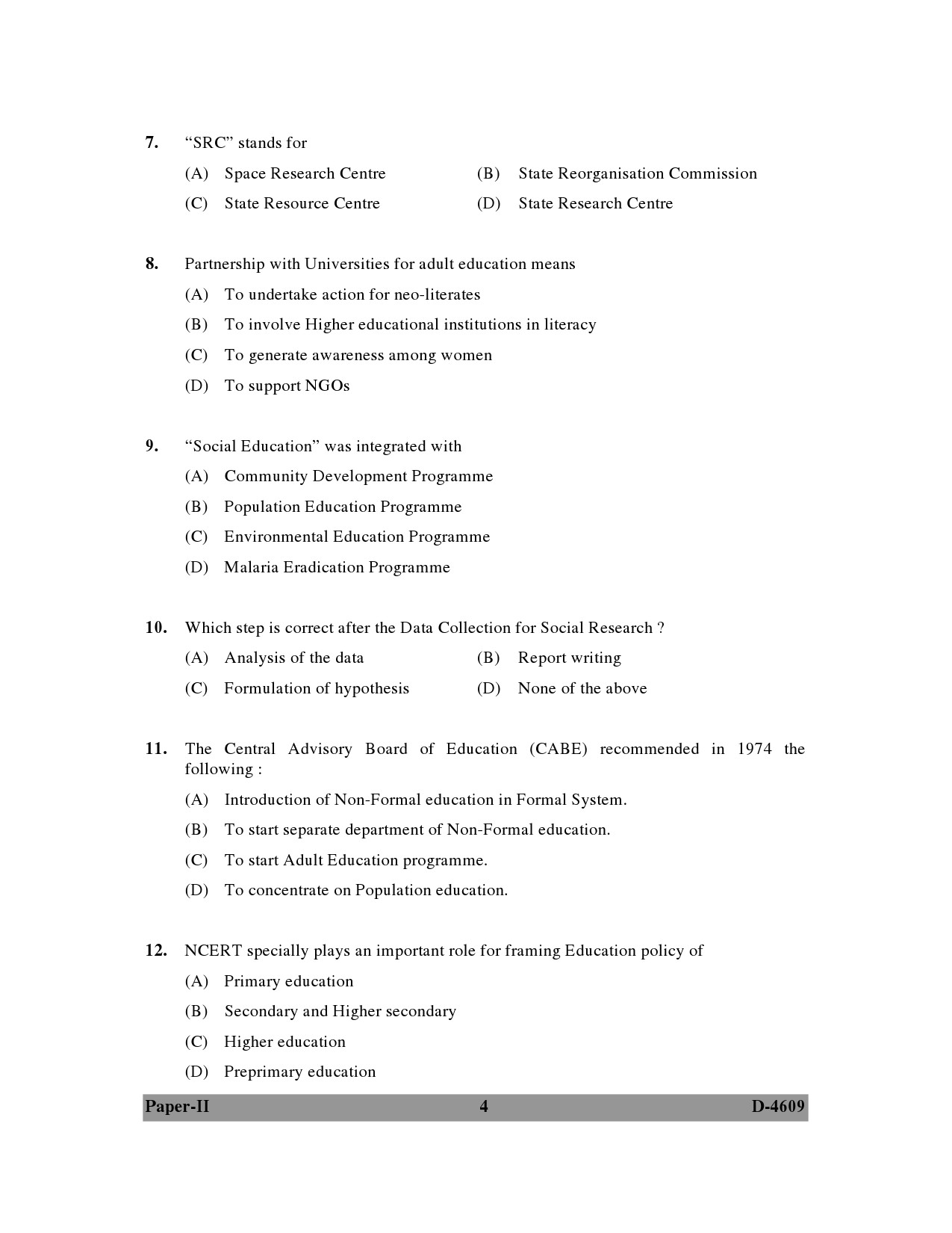 UGC NET Adult Education Question Paper II 2009 4