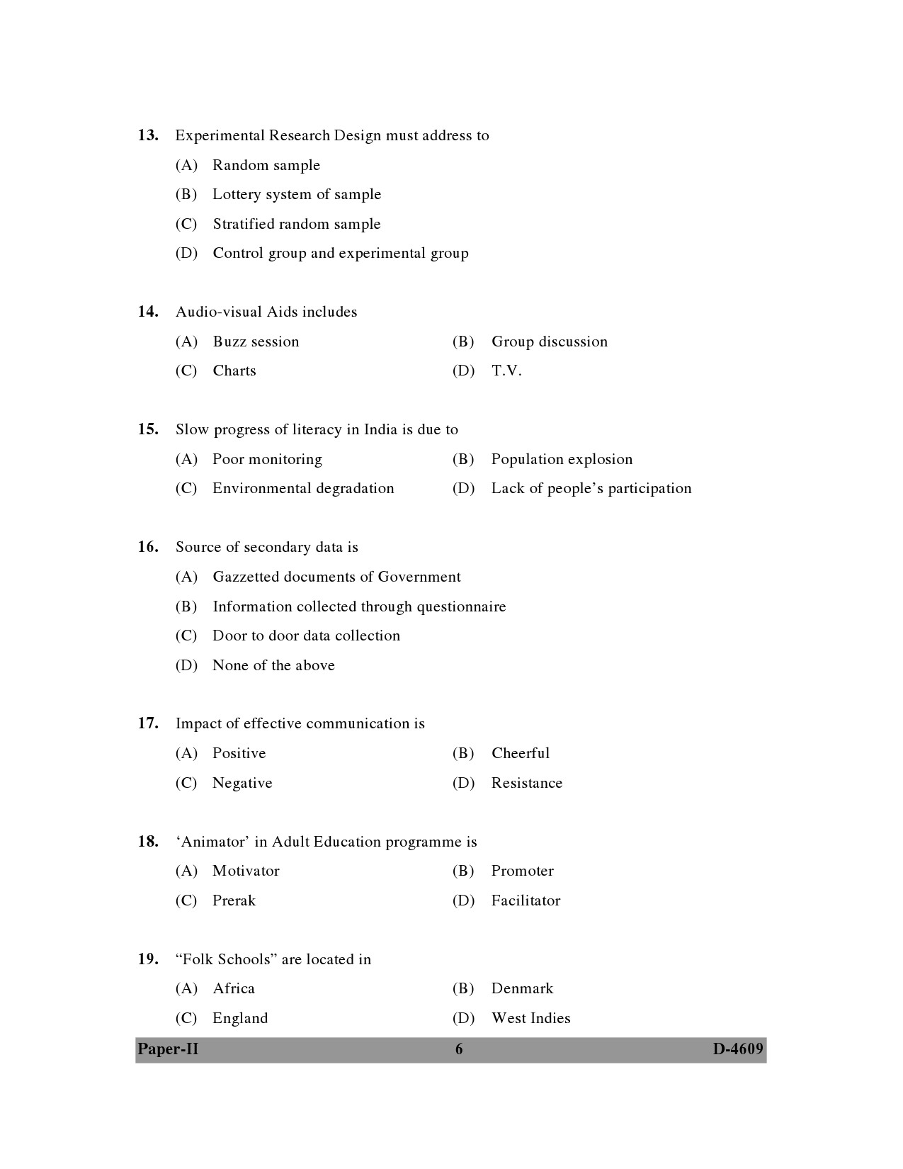 UGC NET Adult Education Question Paper II 2009 6