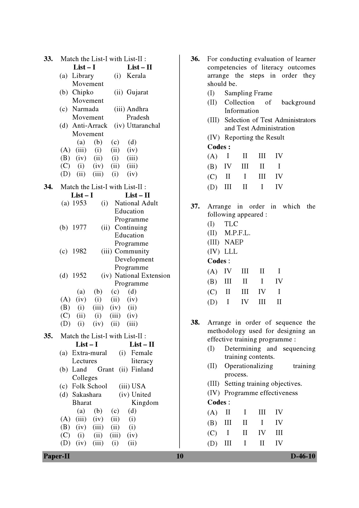 UGC NET Adult Education Question Paper II December 2010 10