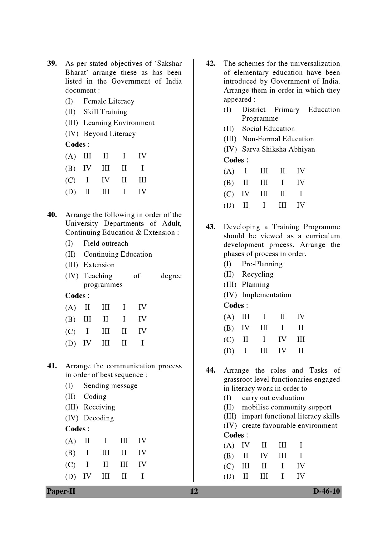 UGC NET Adult Education Question Paper II December 2010 12