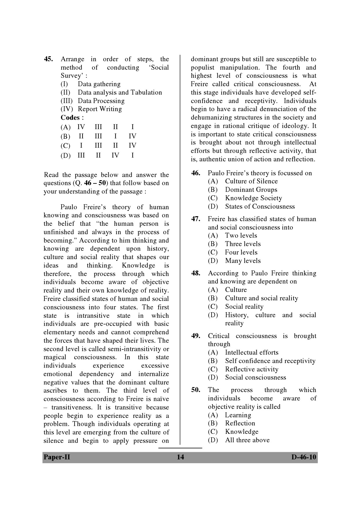 UGC NET Adult Education Question Paper II December 2010 14