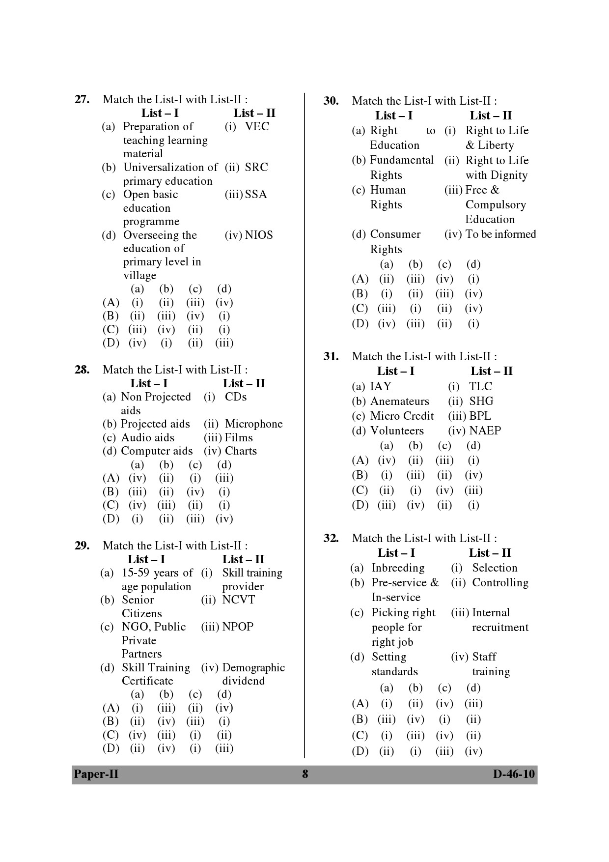 UGC NET Adult Education Question Paper II December 2010 8