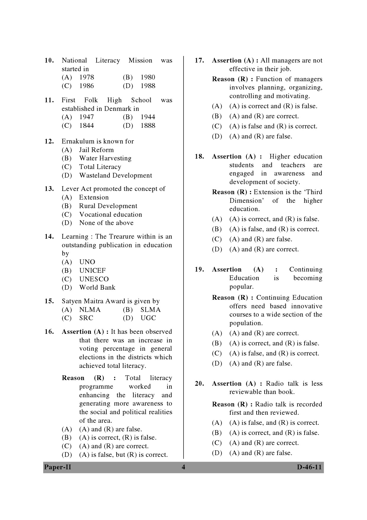 UGC NET Adult Education Question Paper II December 2011 4