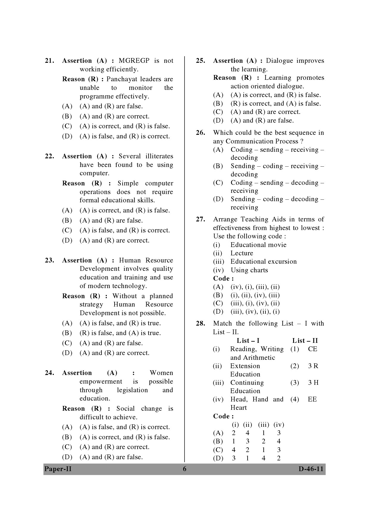 UGC NET Adult Education Question Paper II December 2011 6