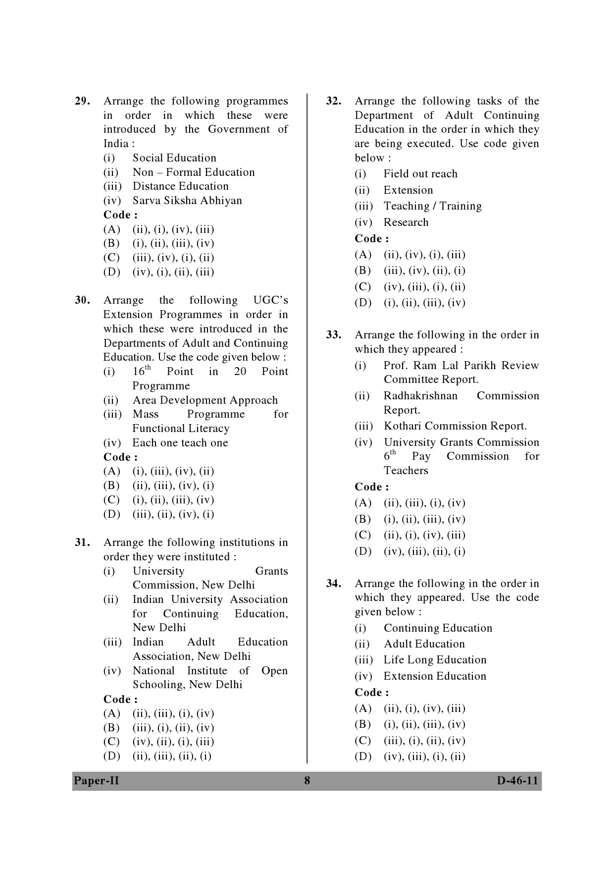 UGC NET Adult Education Question Paper II December 2011 8