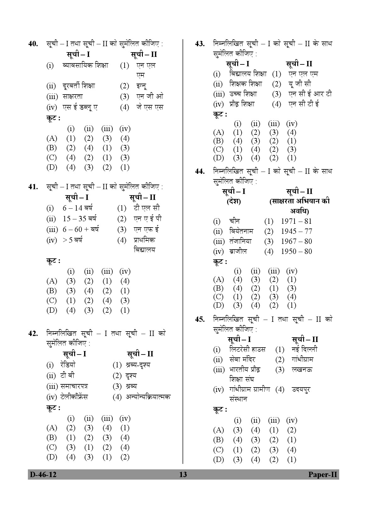 UGC NET Adult Education Question Paper II December 2012 13