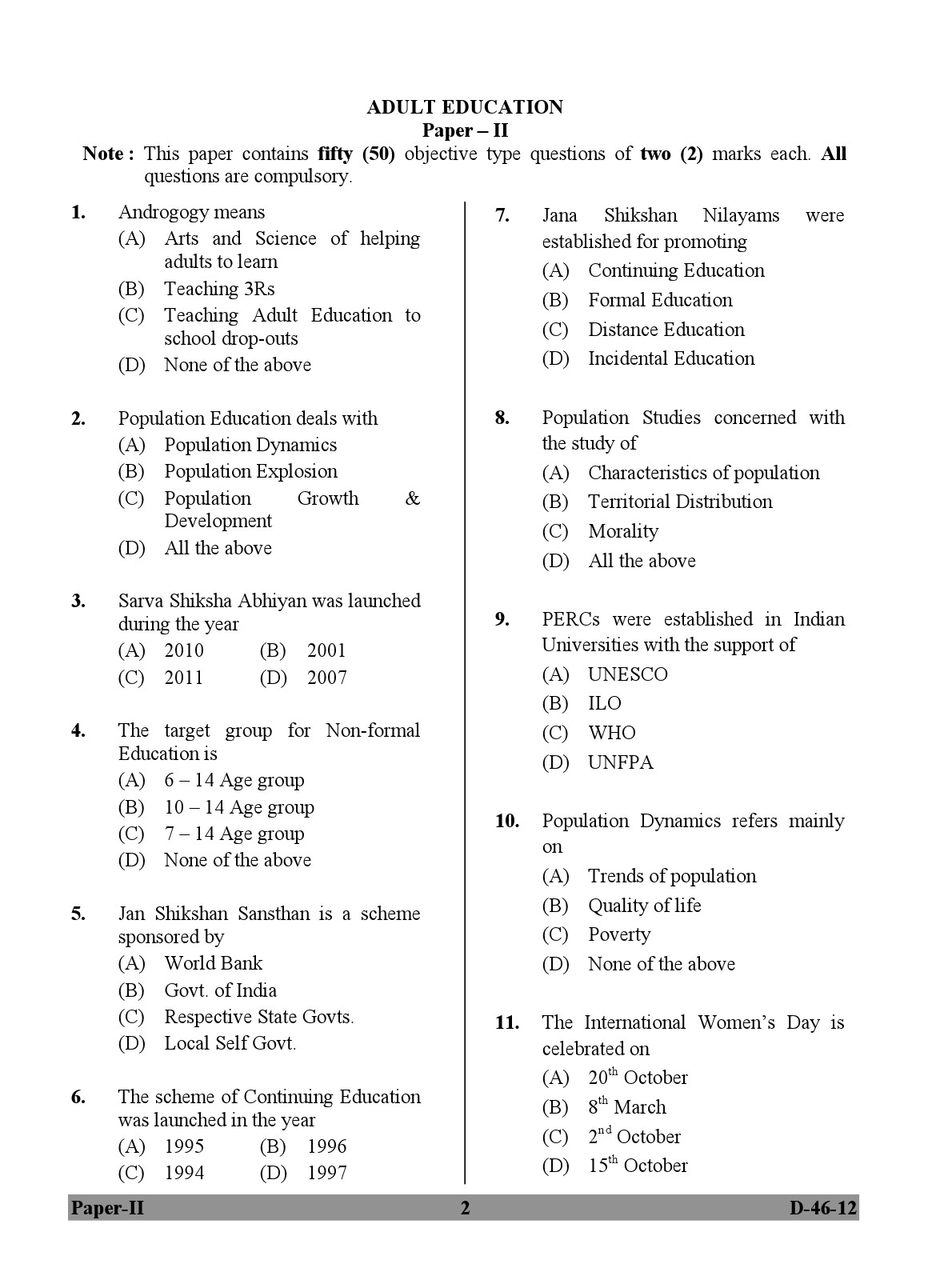 UGC NET Adult Education Question Paper II December 2012 2