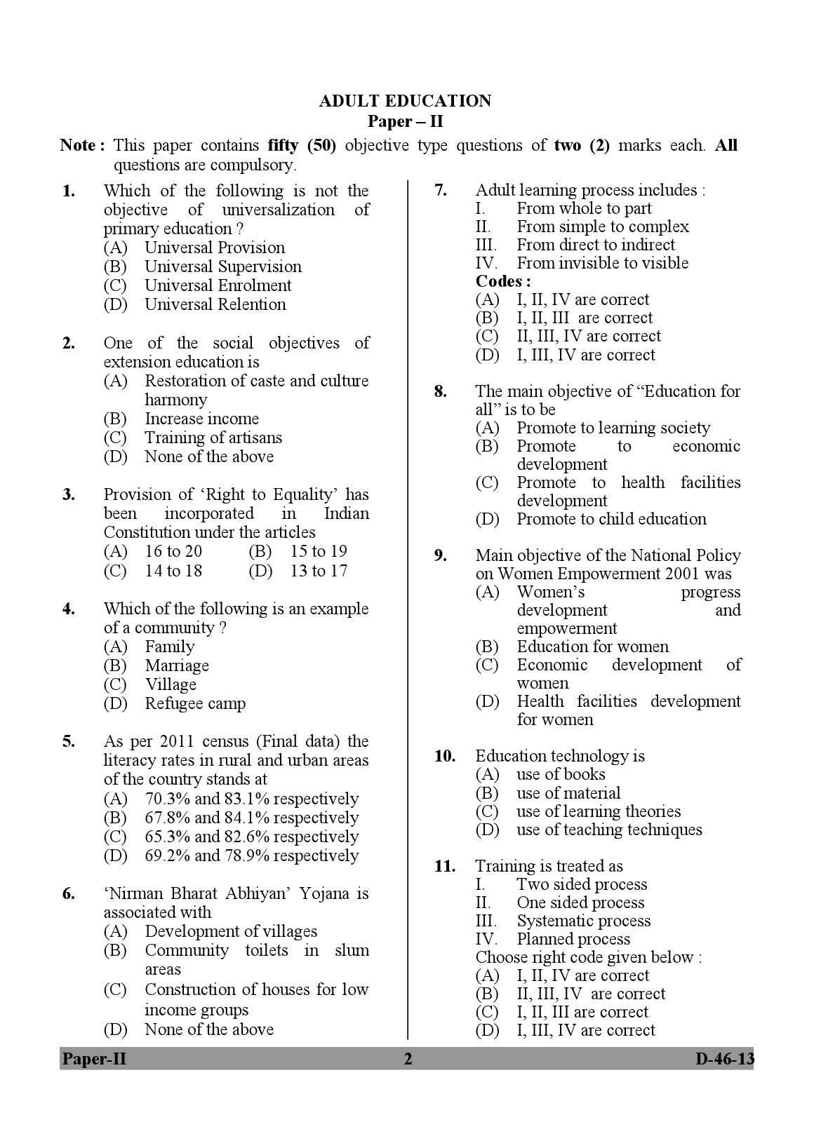 UGC NET Adult Education Question Paper II December 2013 2