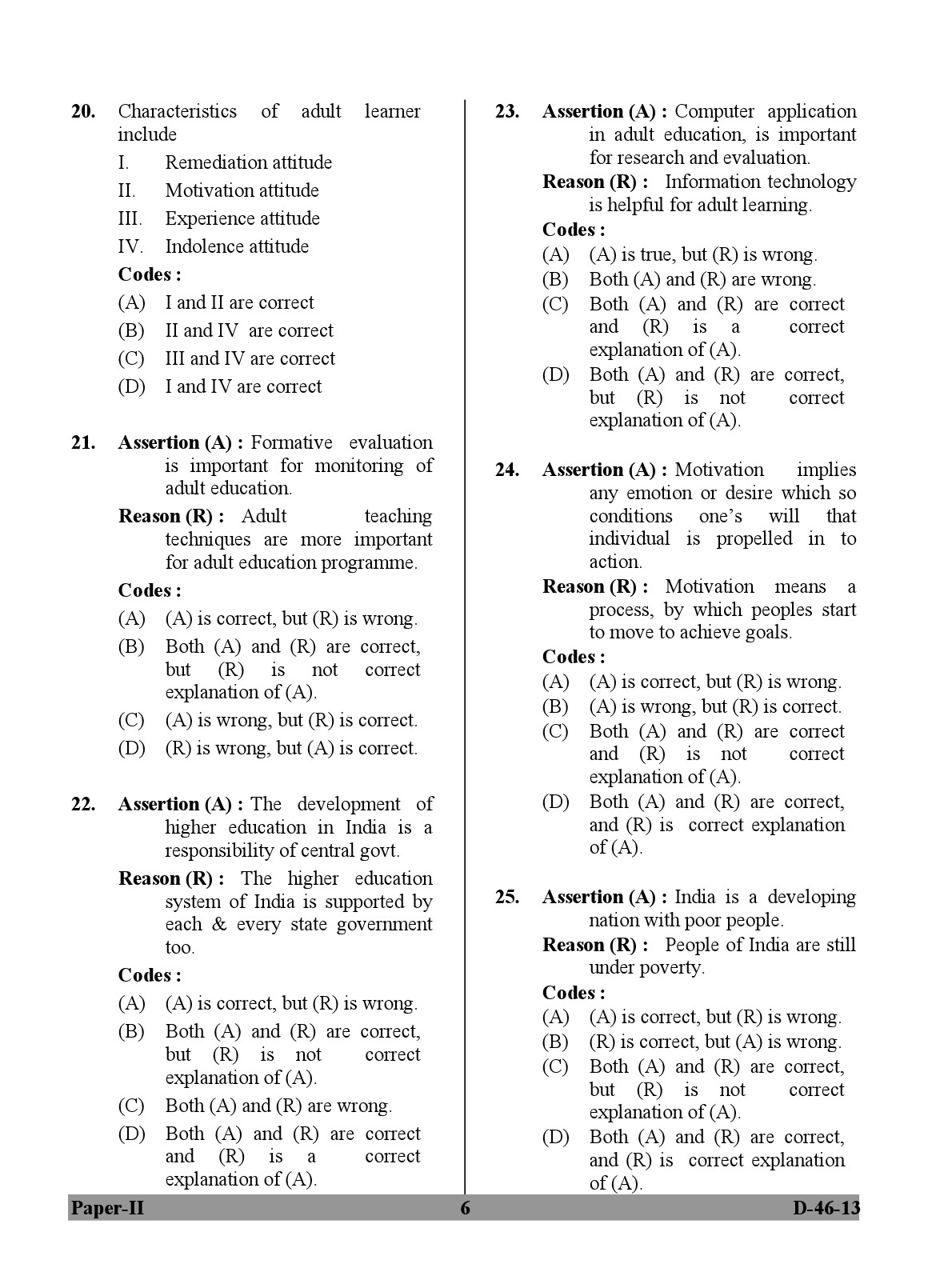 UGC NET Adult Education Question Paper II December 2013 6