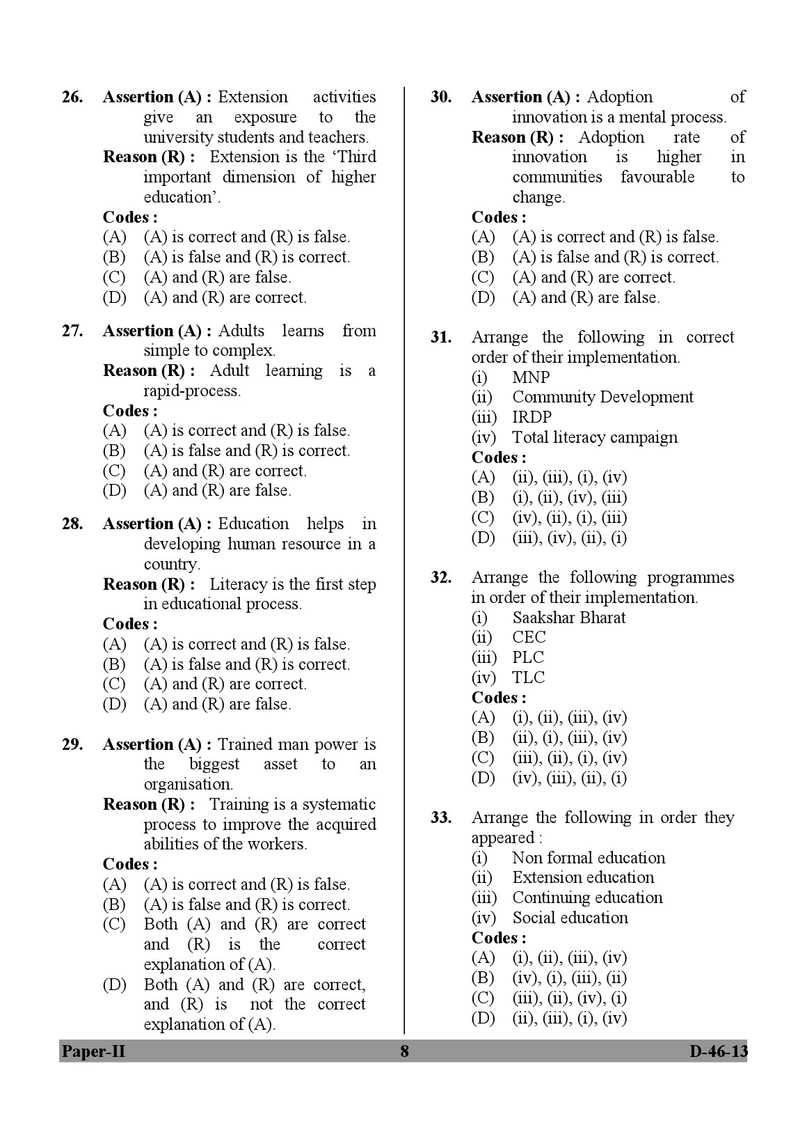 UGC NET Adult Education Question Paper II December 2013 8