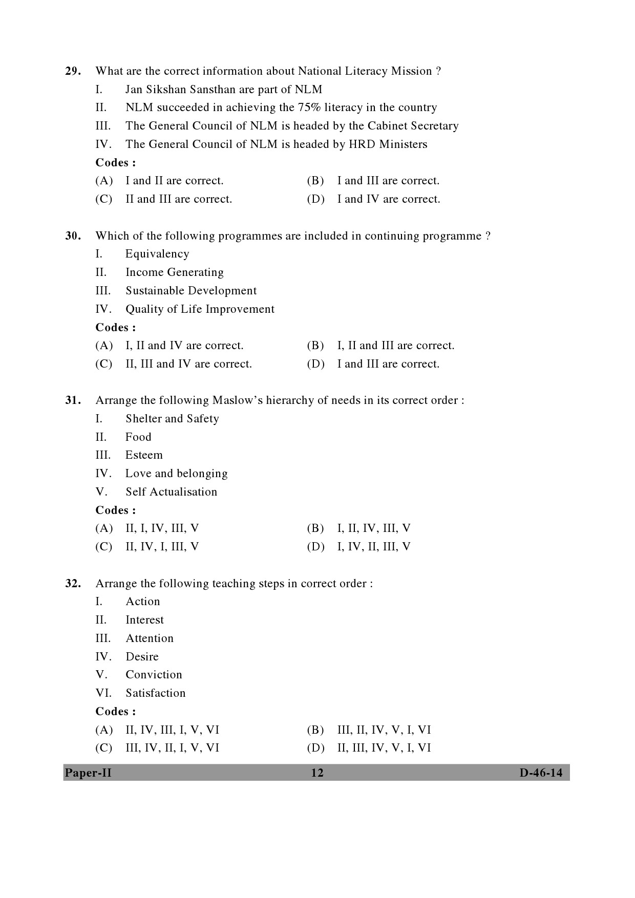 UGC NET Adult Education Question Paper II December 2014 12