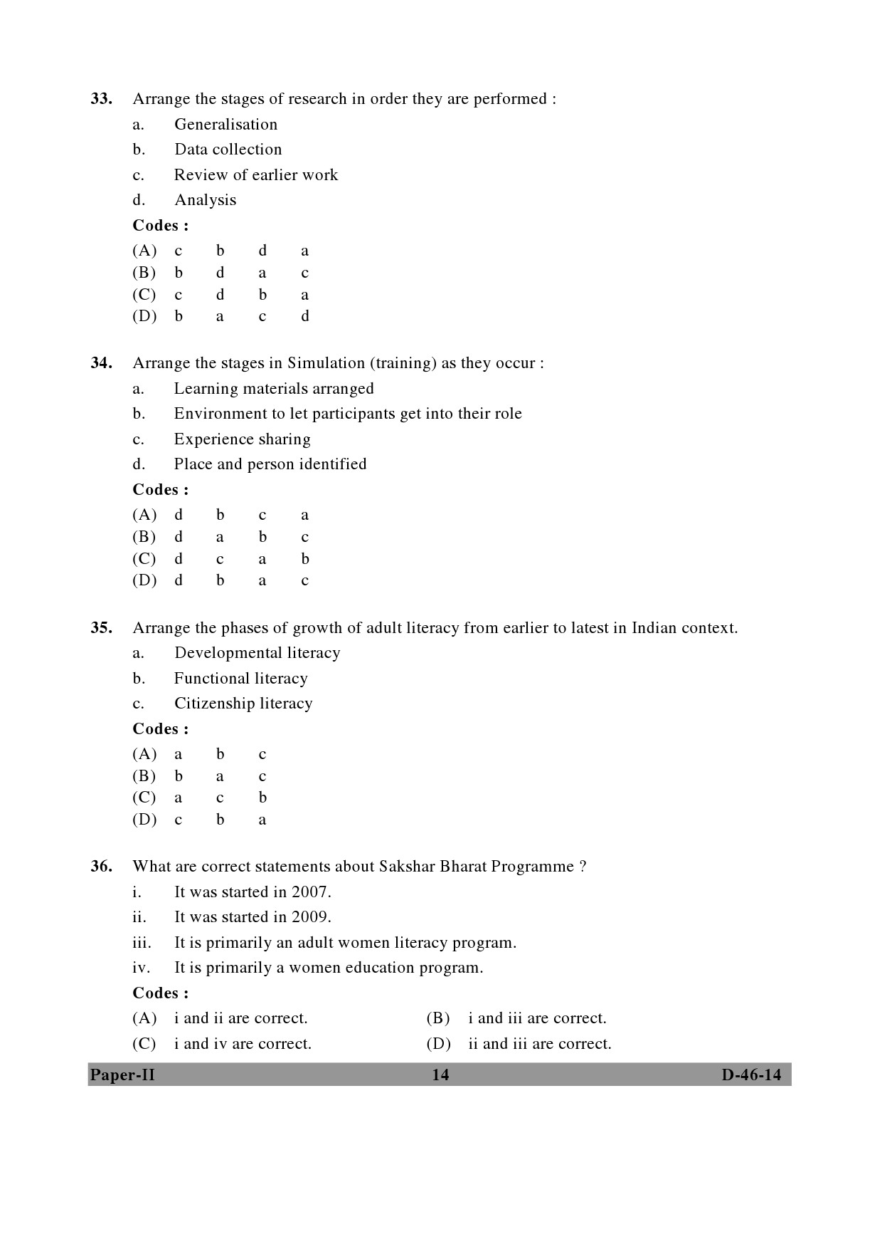 UGC NET Adult Education Question Paper II December 2014 14