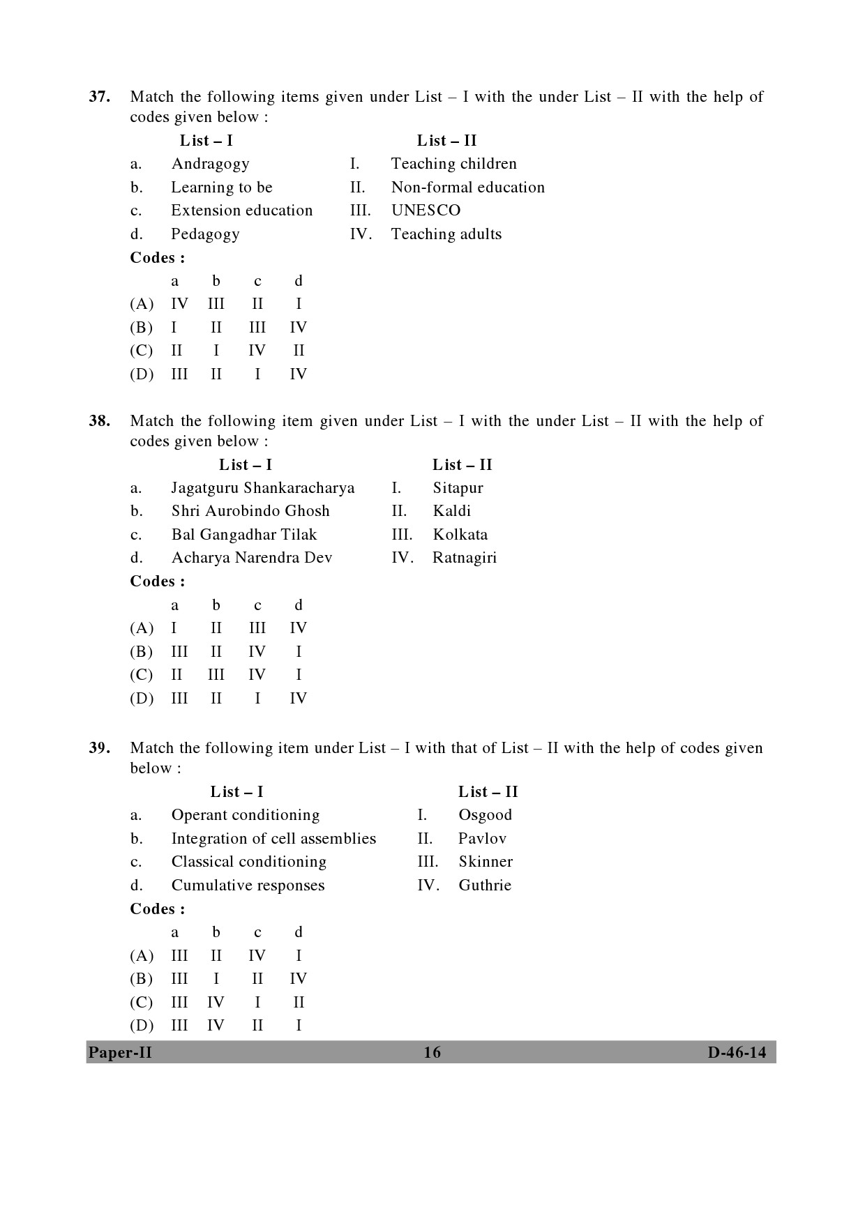 UGC NET Adult Education Question Paper II December 2014 16