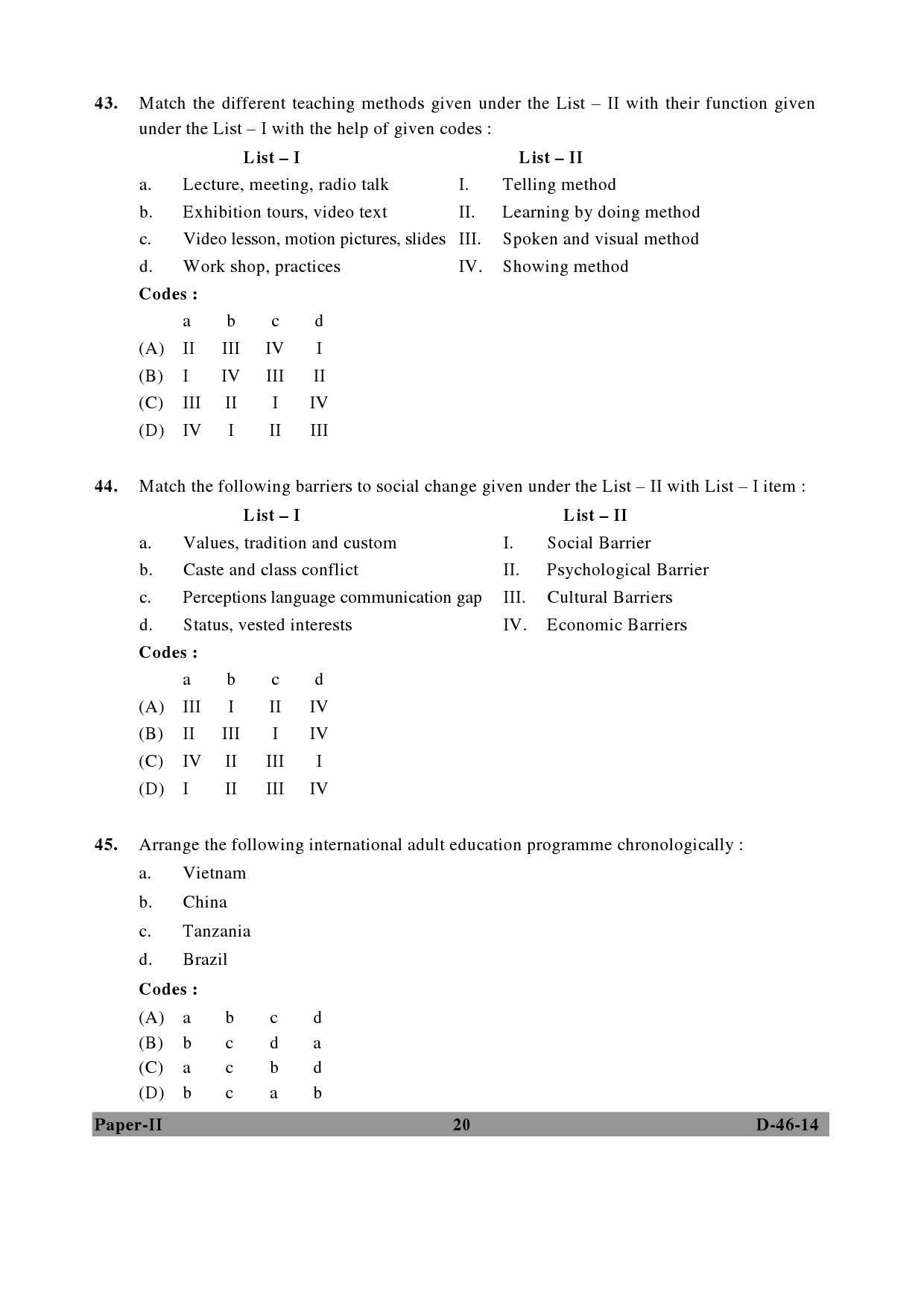 UGC NET Adult Education Question Paper II December 2014 20