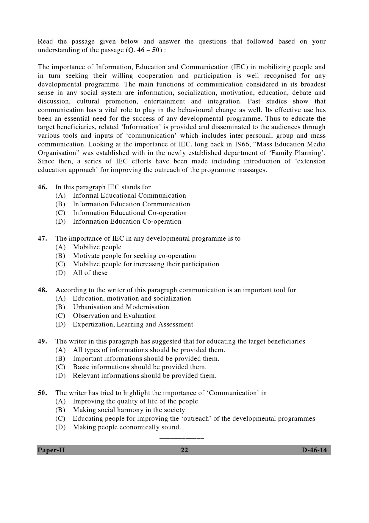 UGC NET Adult Education Question Paper II December 2014 22