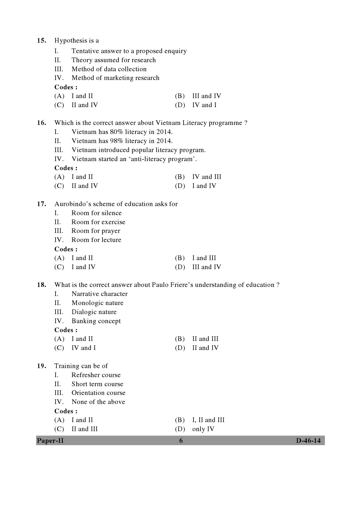 UGC NET Adult Education Question Paper II December 2014 6