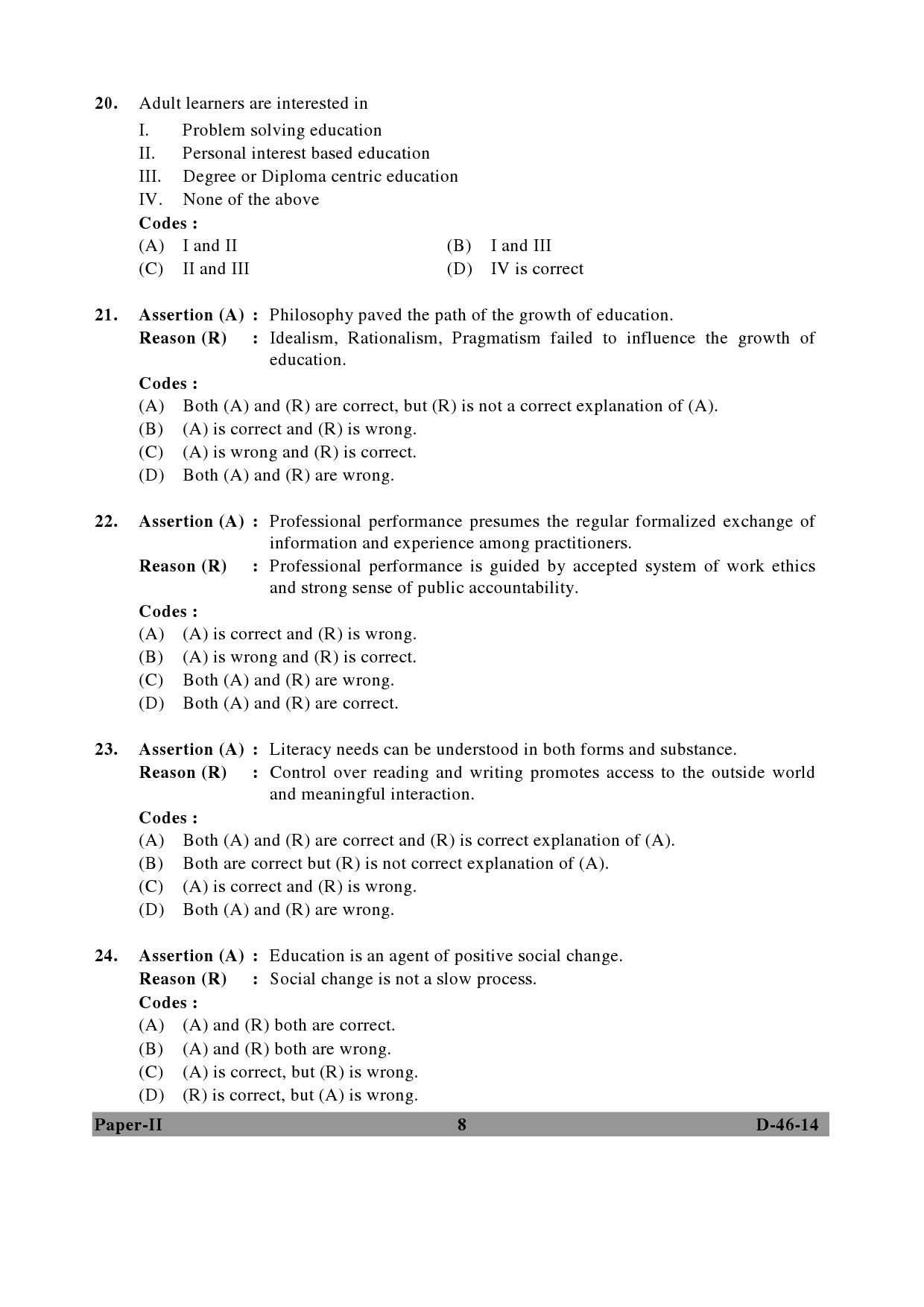 UGC NET Adult Education Question Paper II December 2014 8