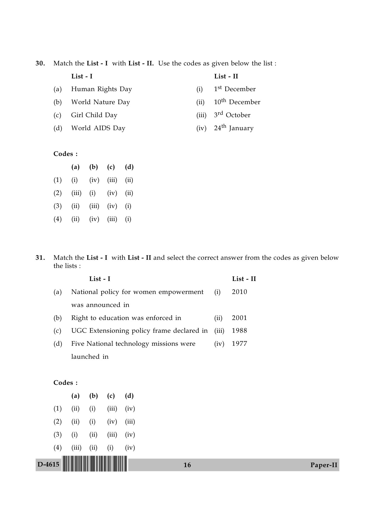 UGC NET Adult Education Question Paper II December 2015 16