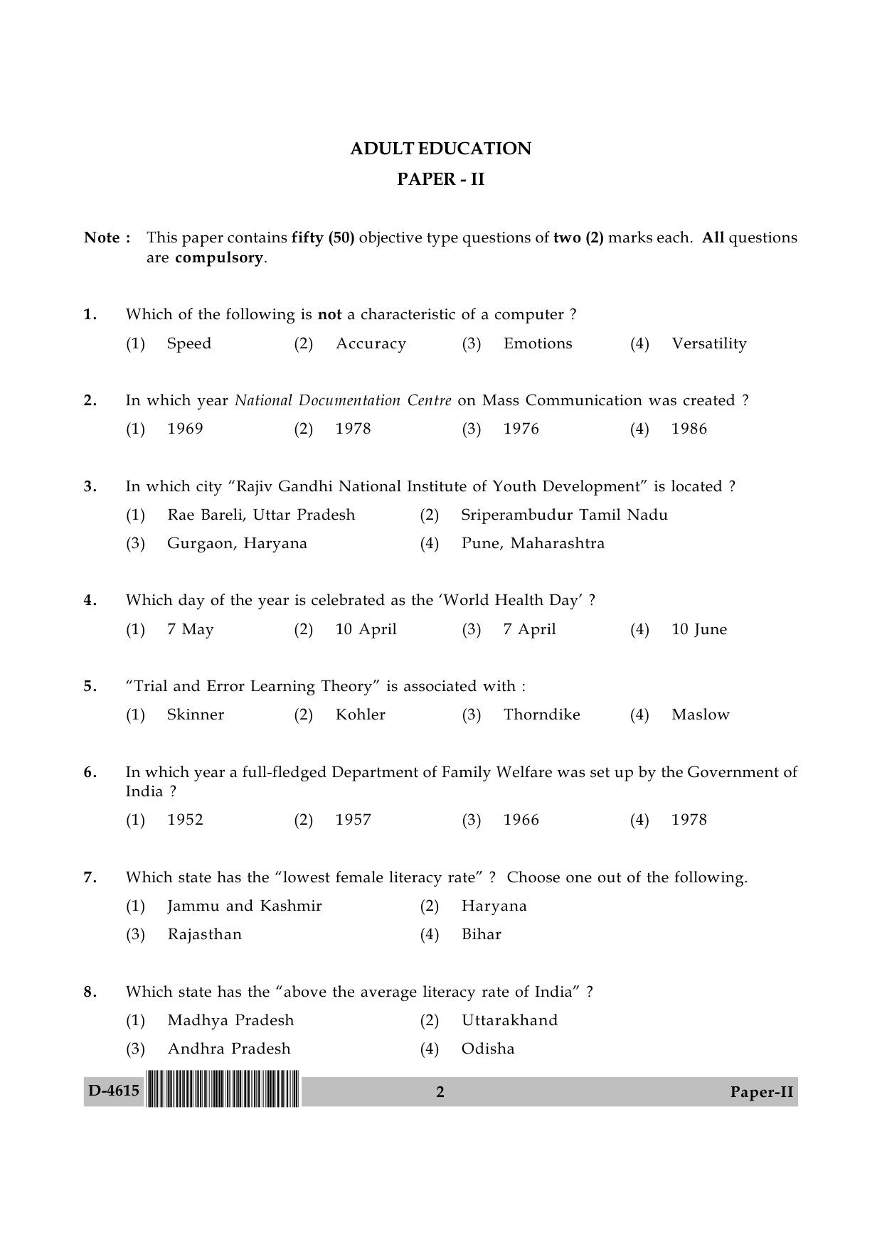 UGC NET Adult Education Question Paper II December 2015 2