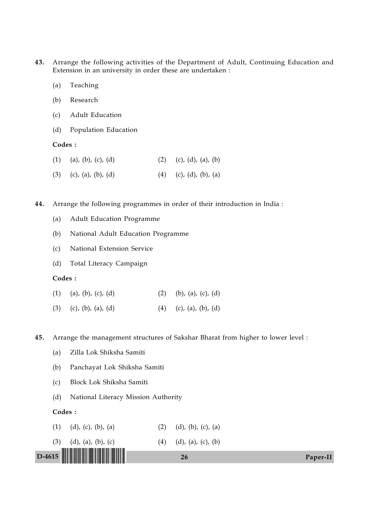 UGC NET Adult Education Question Paper II December 2015 26