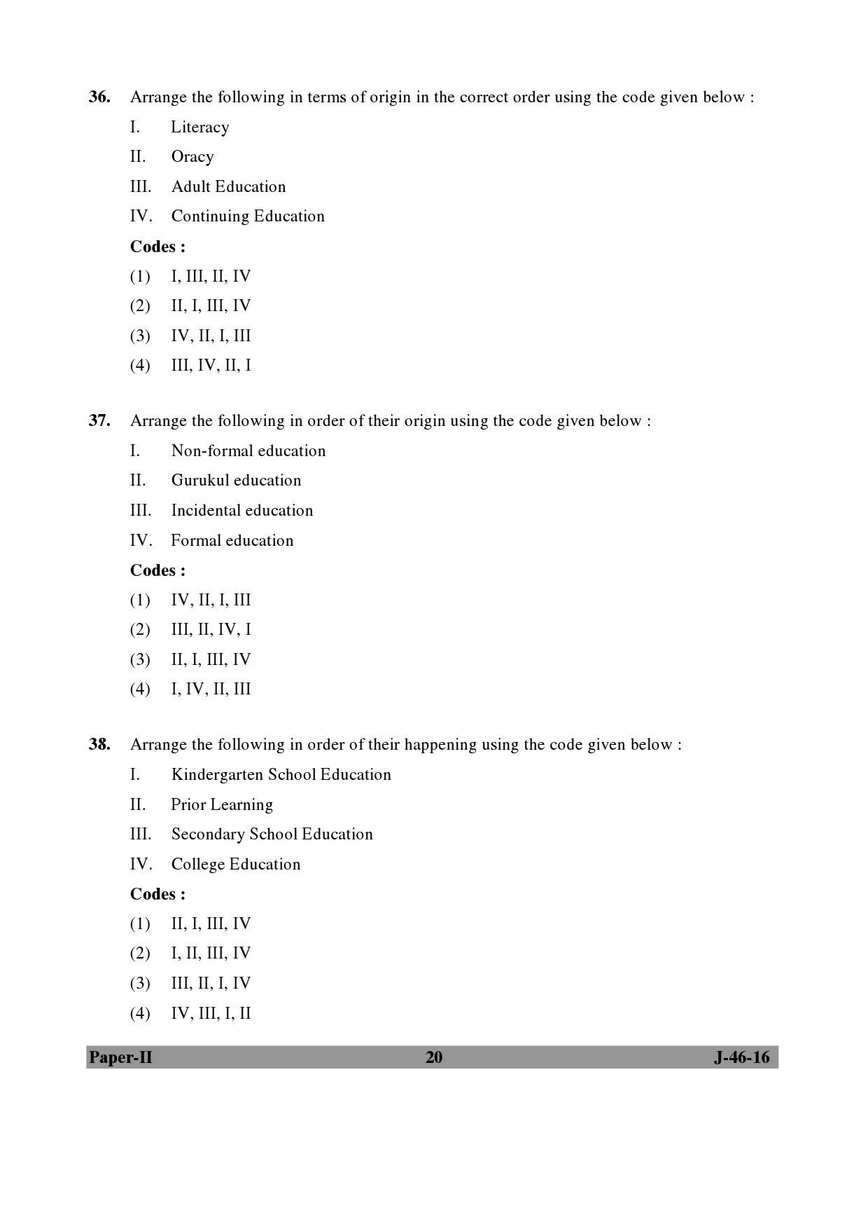 UGC NET Adult Education Question Paper II July 2016 Set 2 20