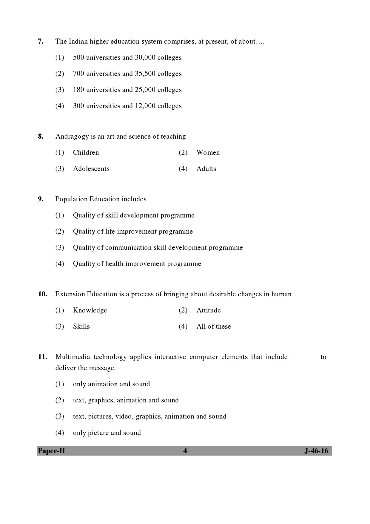 UGC NET Adult Education Question Paper II July 2016 Set 2 4