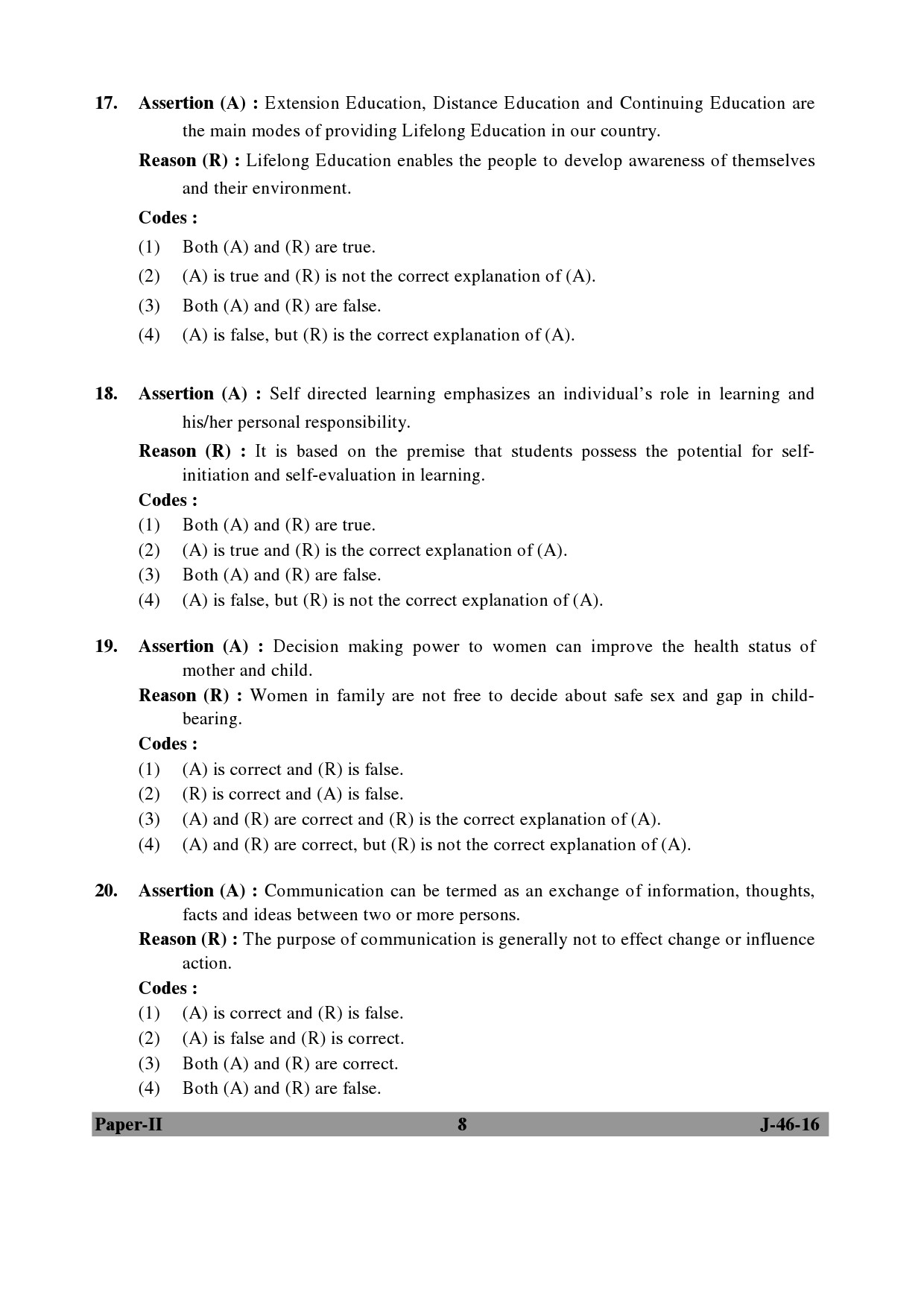 UGC NET Adult Education Question Paper II July 2016 Set 2 8