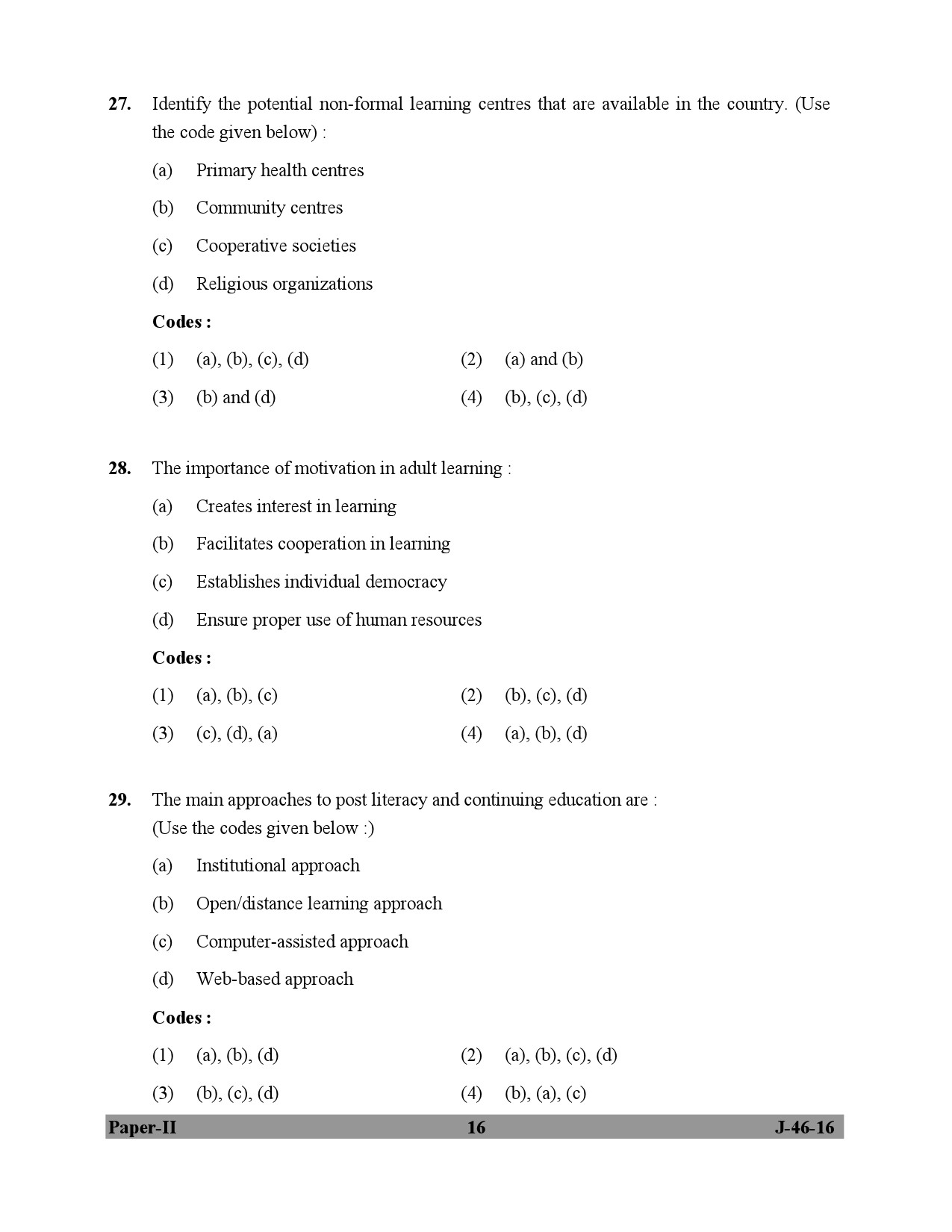 UGC NET Adult Education Question Paper II July 2016 16